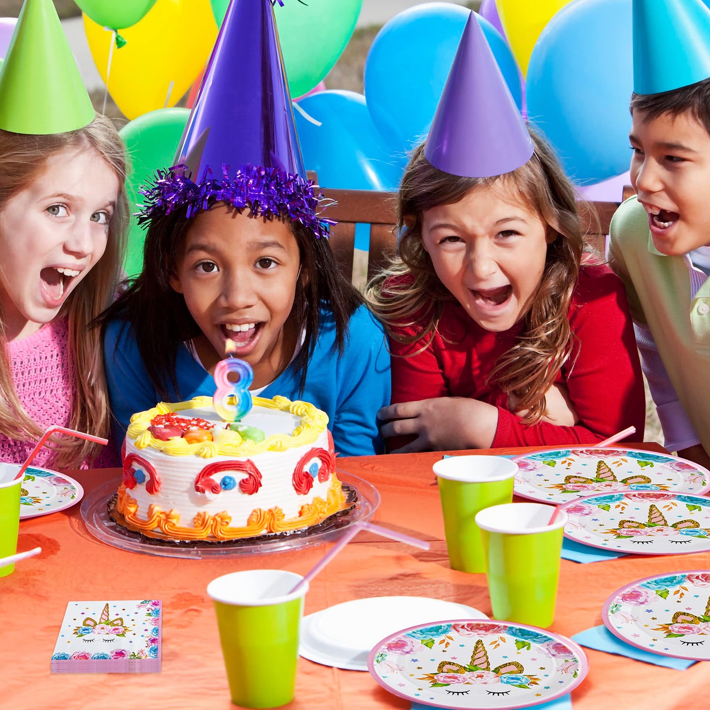 Fesciory 96 Pcs Horned Horse Party Tableware Set – Serves 24 (Girls Birthday / Baby Shower)