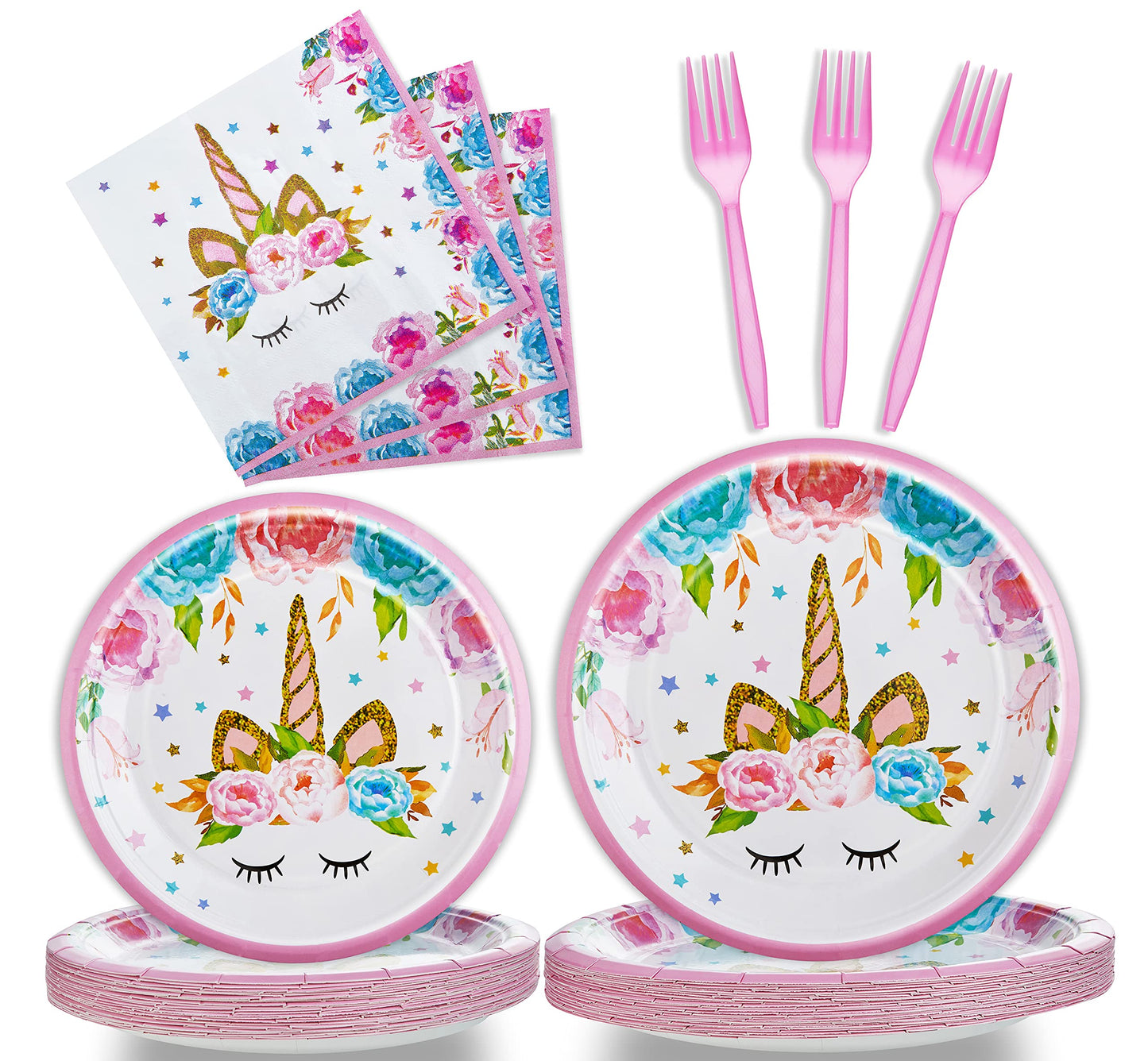 Fesciory 96 Pcs Horned Horse Party Tableware Set – Serves 24 (Girls Birthday / Baby Shower)