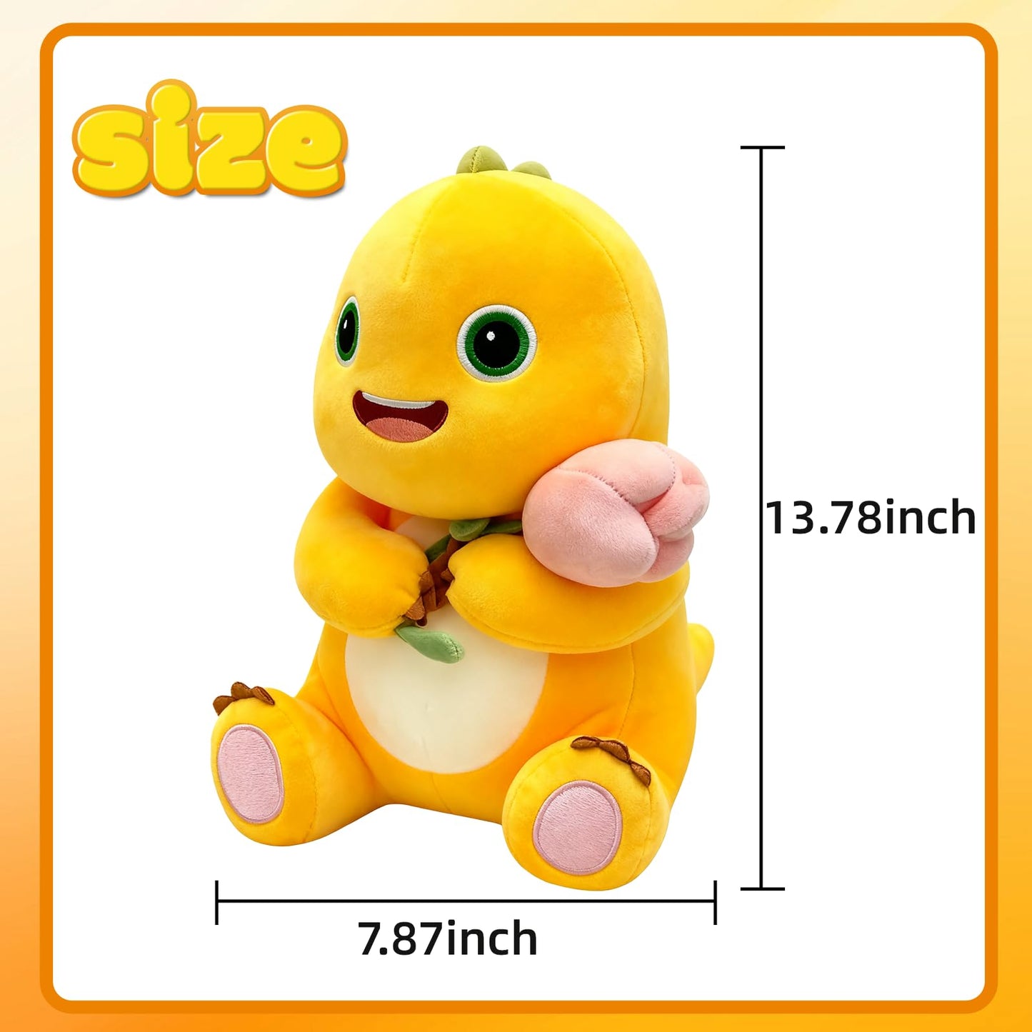 Fesuphy 35cm Dinosaur Plush Pillow with Flower – Cute Yellow Dino, Kawaii Plush Pillow for Home