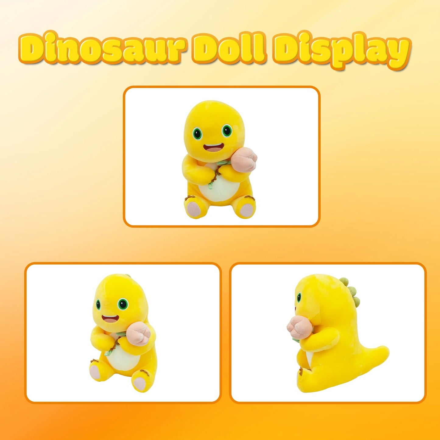 Fesuphy 35cm Dinosaur Plush Pillow with Flower – Cute Yellow Dino, Kawaii Plush Pillow for Home
