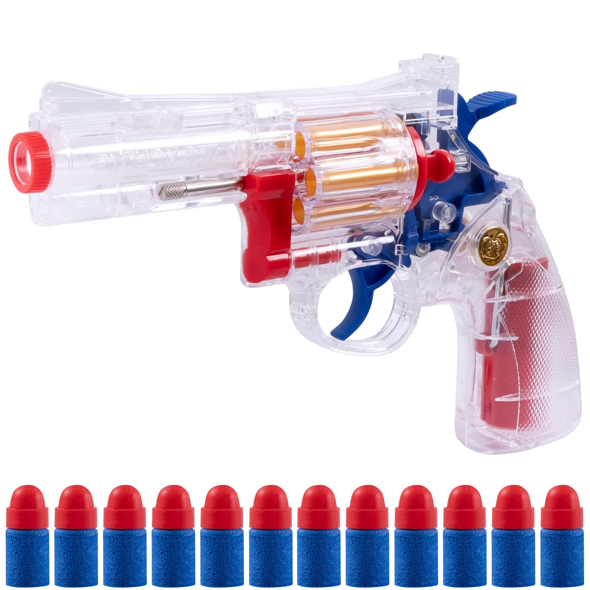 FESVASDEE Clear Housing Toy Revolver Foam Blaster with Elite Soft Foam Darts – Safe Outdoor Nerf Gun Set for Kids Aged 5–8