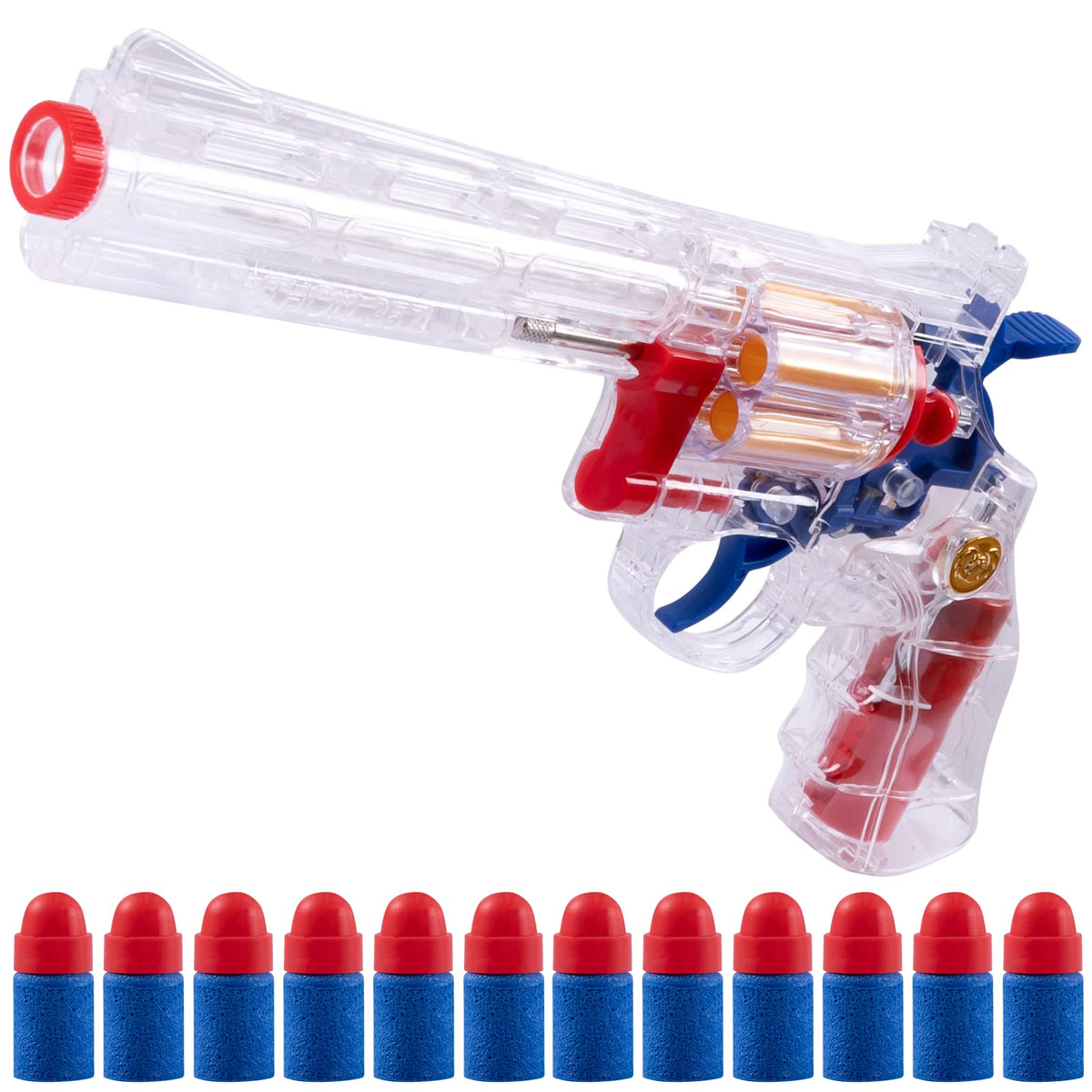 FESVASDEE Clear Housing Revolver Foam Blaster with Elite Soft Darts for Kids 5–8