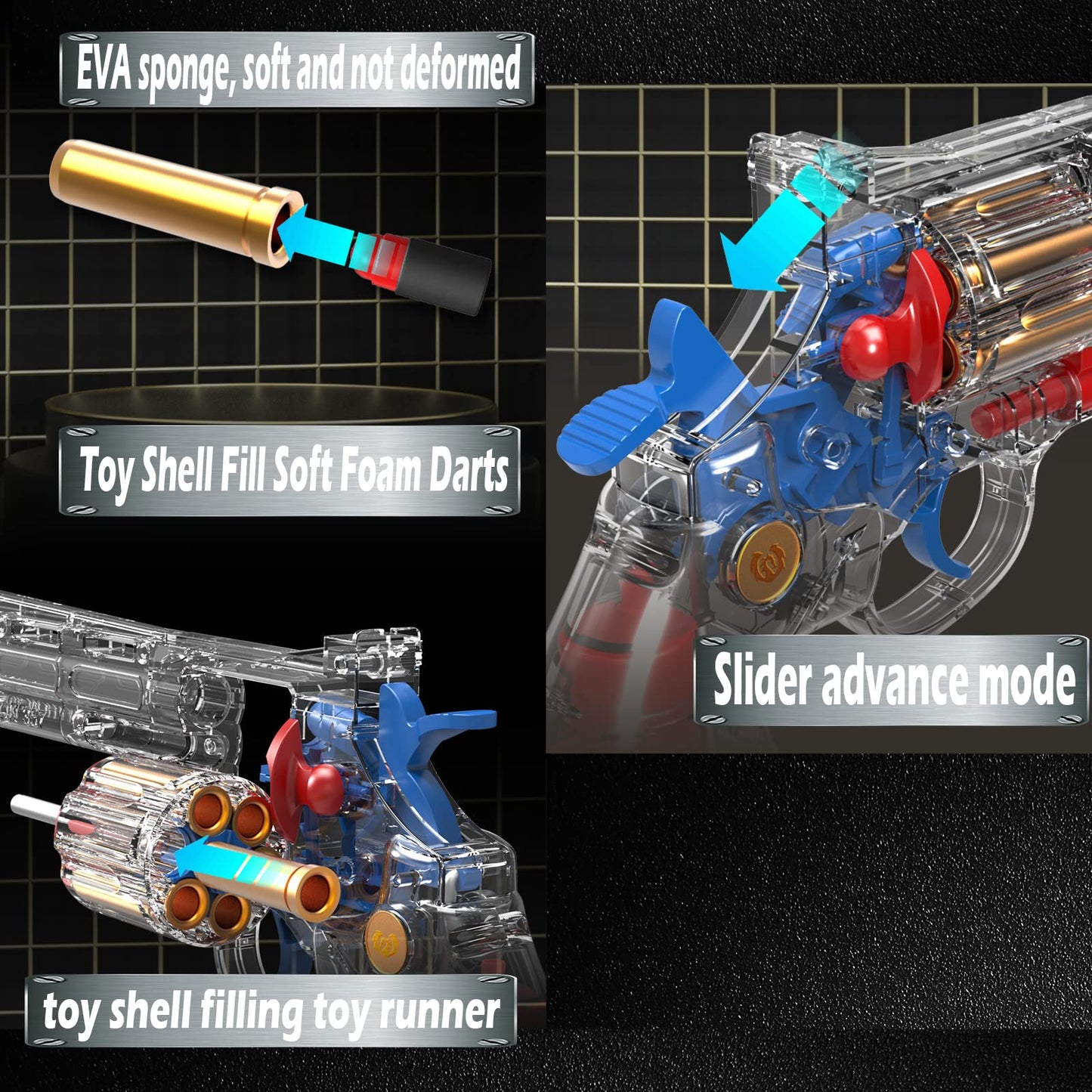 FESVASDEE Clear Housing Toy Revolver Foam Blaster with Elite Soft Foam Darts – Safe Outdoor Nerf Gun Set for Kids Aged 5–8