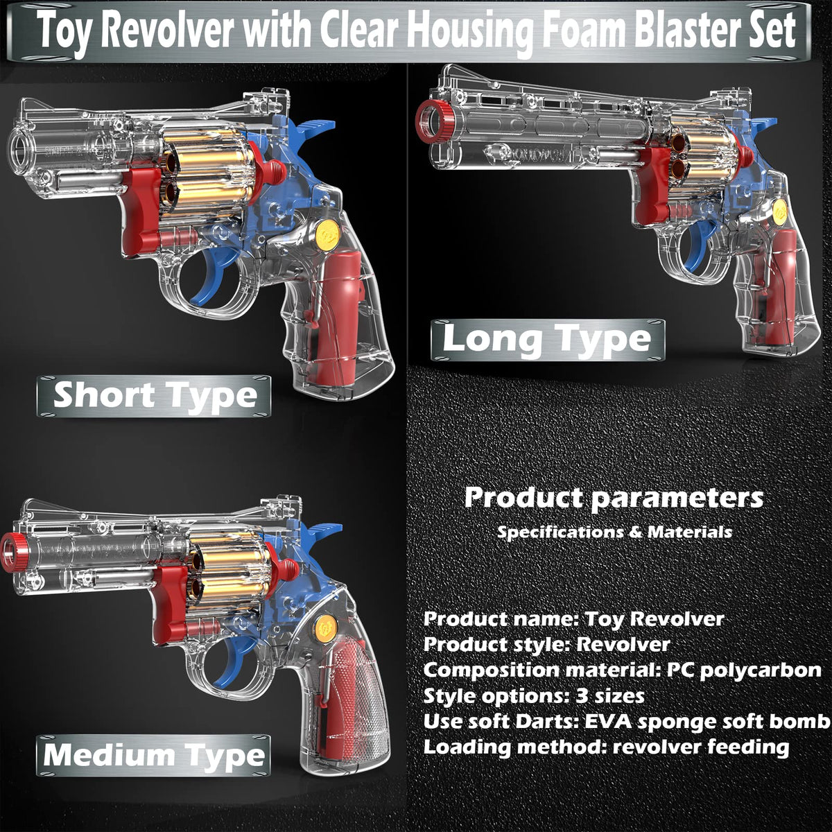FESVASDEE Clear Housing Toy Revolver Foam Blaster with Elite Soft Foam Darts – Safe Outdoor Nerf Gun Set for Kids Aged 5–8