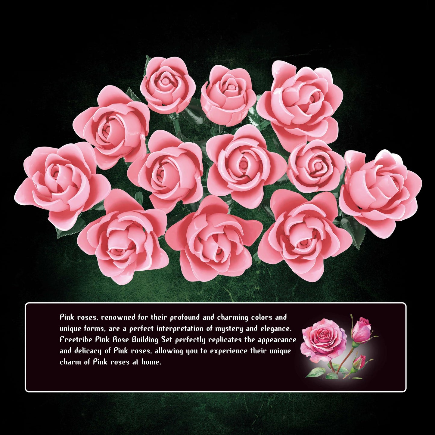 Feuymoent Pink Rose Bouquet Building Set – Valentine Gift & Lego Flowers Compatible