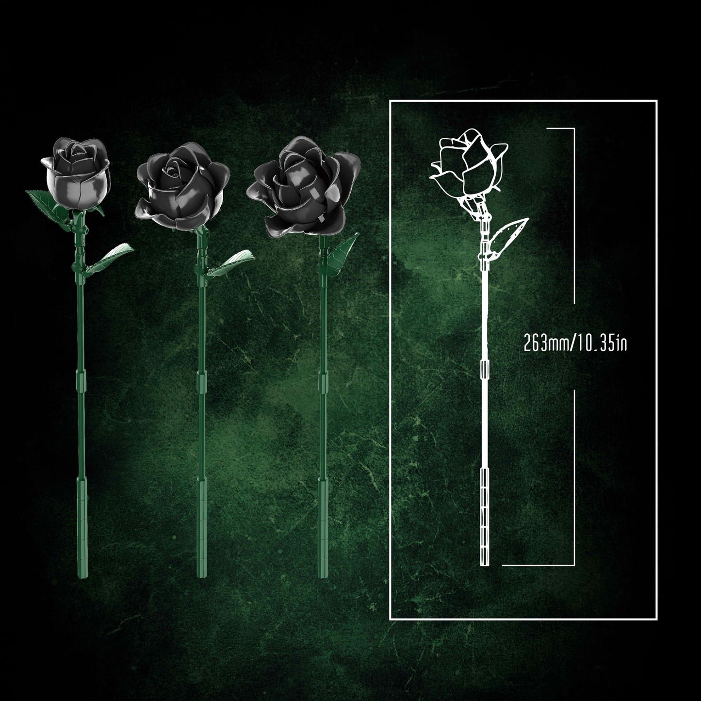 Feuymoent Black Rose Bouquet Building Set — Valentines Gift, Lego Flowers Compatible for Adults