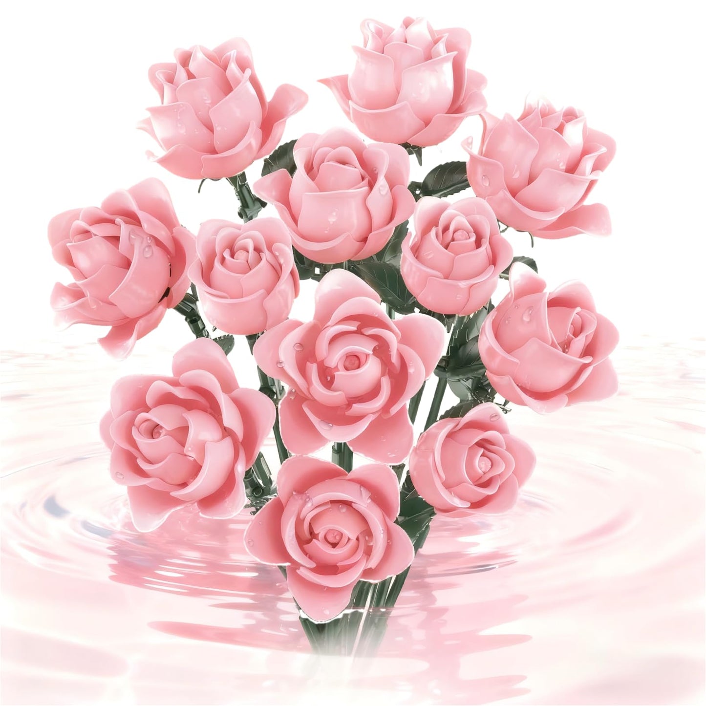 Feuymoent Pink Rose Bouquet Building Set – Valentine Gift & Lego Flowers Compatible