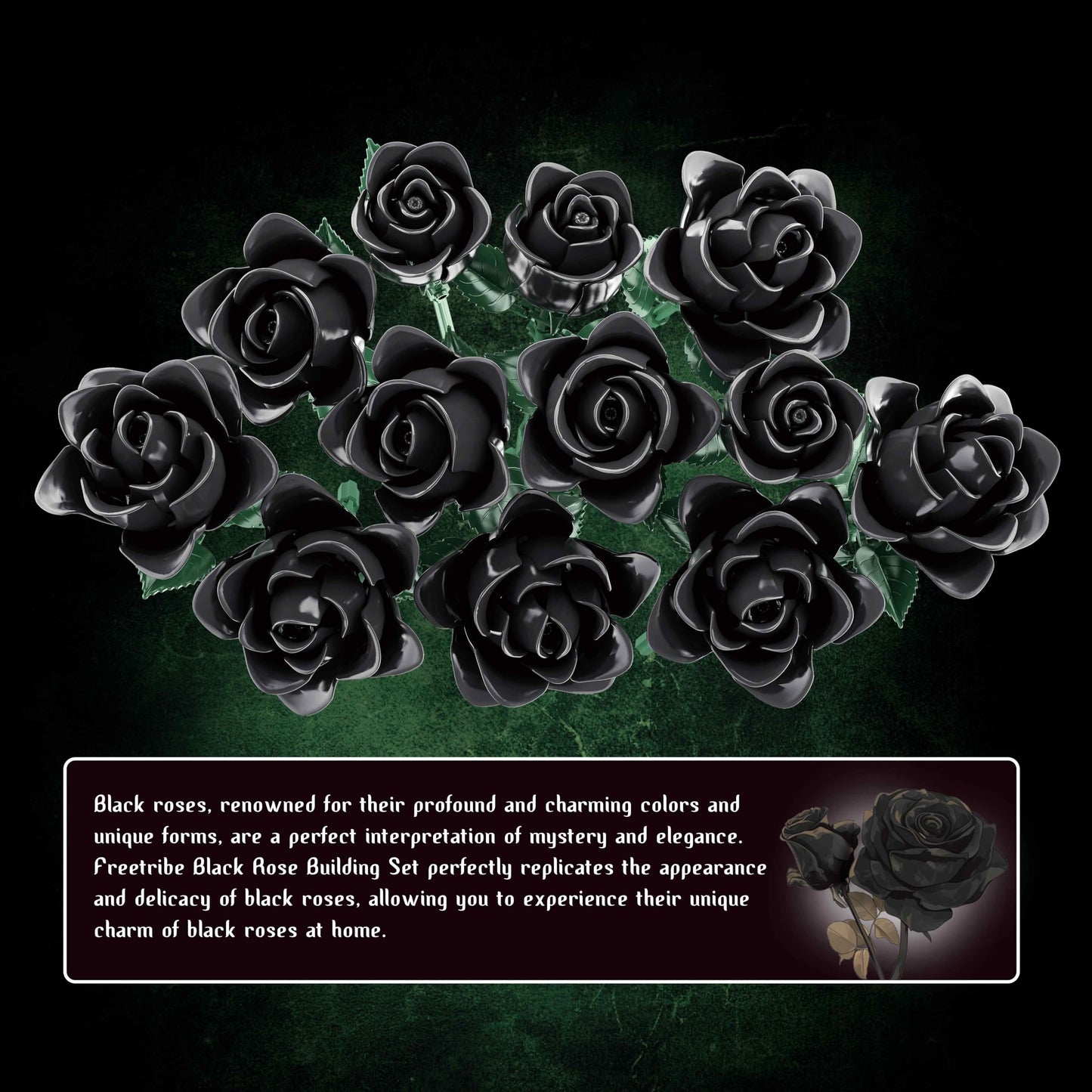 Feuymoent Black Rose Bouquet Building Set — Valentines Gift, Lego Flowers Compatible for Adults