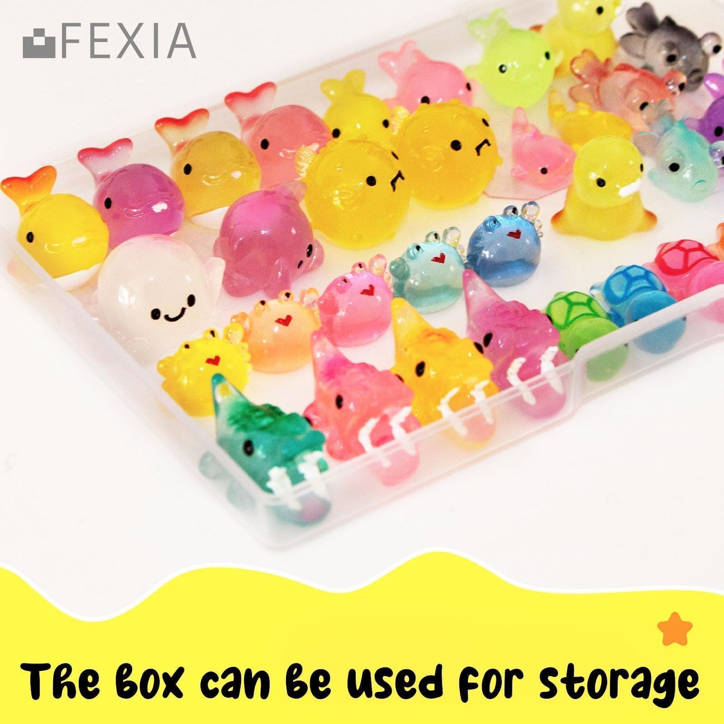 FEXIA 50 Pcs Ocean Mini Resin Animals – Glow-in-the-Dark DIY Decor