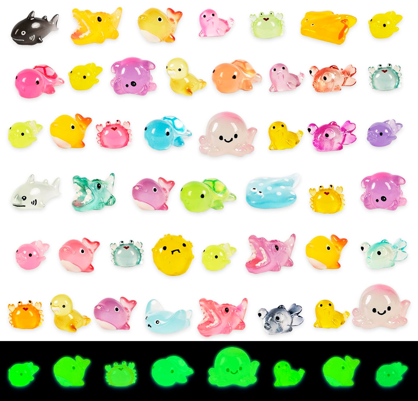 FEXIA 50 Pcs Ocean Mini Resin Animals – Glow-in-the-Dark DIY Decor