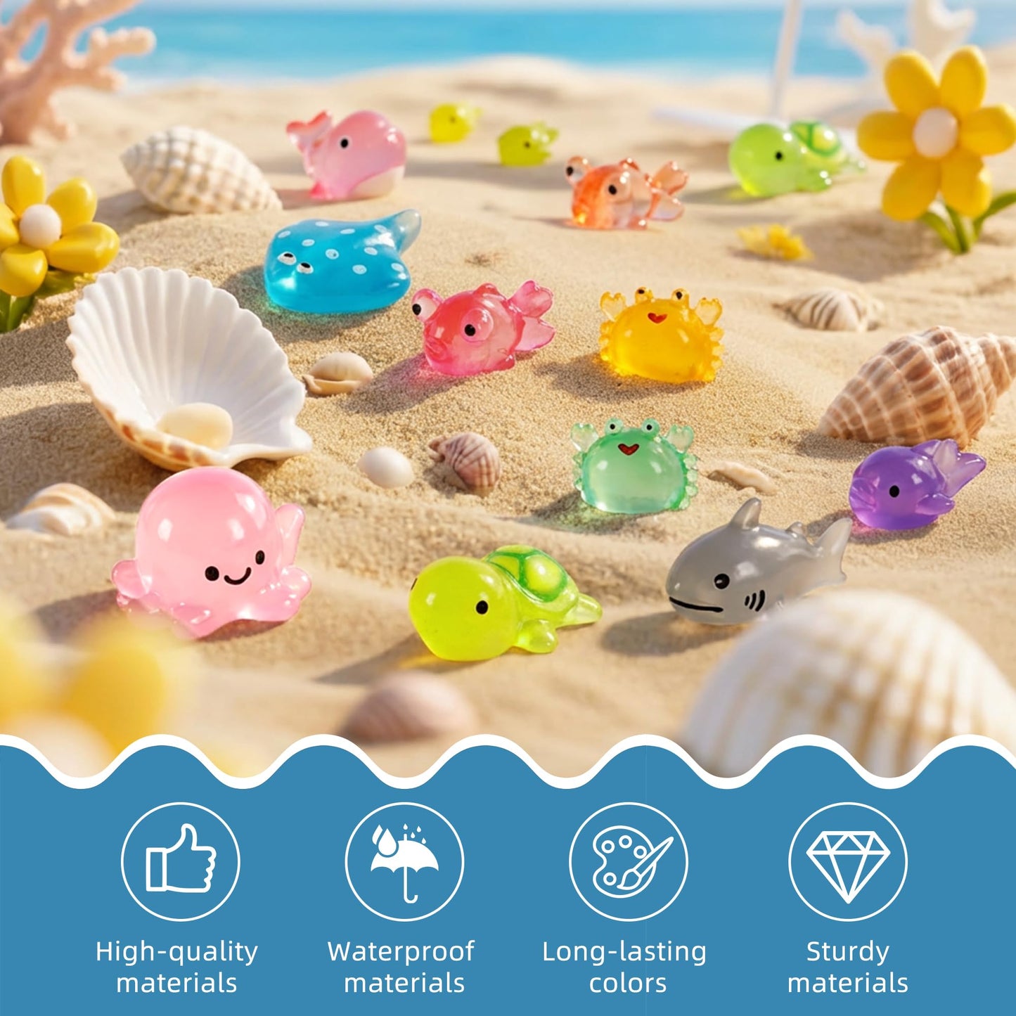 FEXIA 50 Pcs Ocean Mini Resin Animals – Glow-in-the-Dark DIY Decor