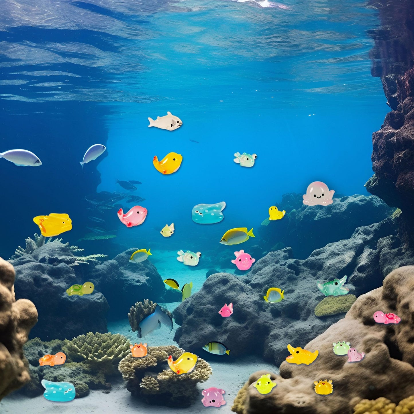 FEXIA 50 Pcs Ocean Mini Resin Animals – Glow-in-the-Dark DIY Decor