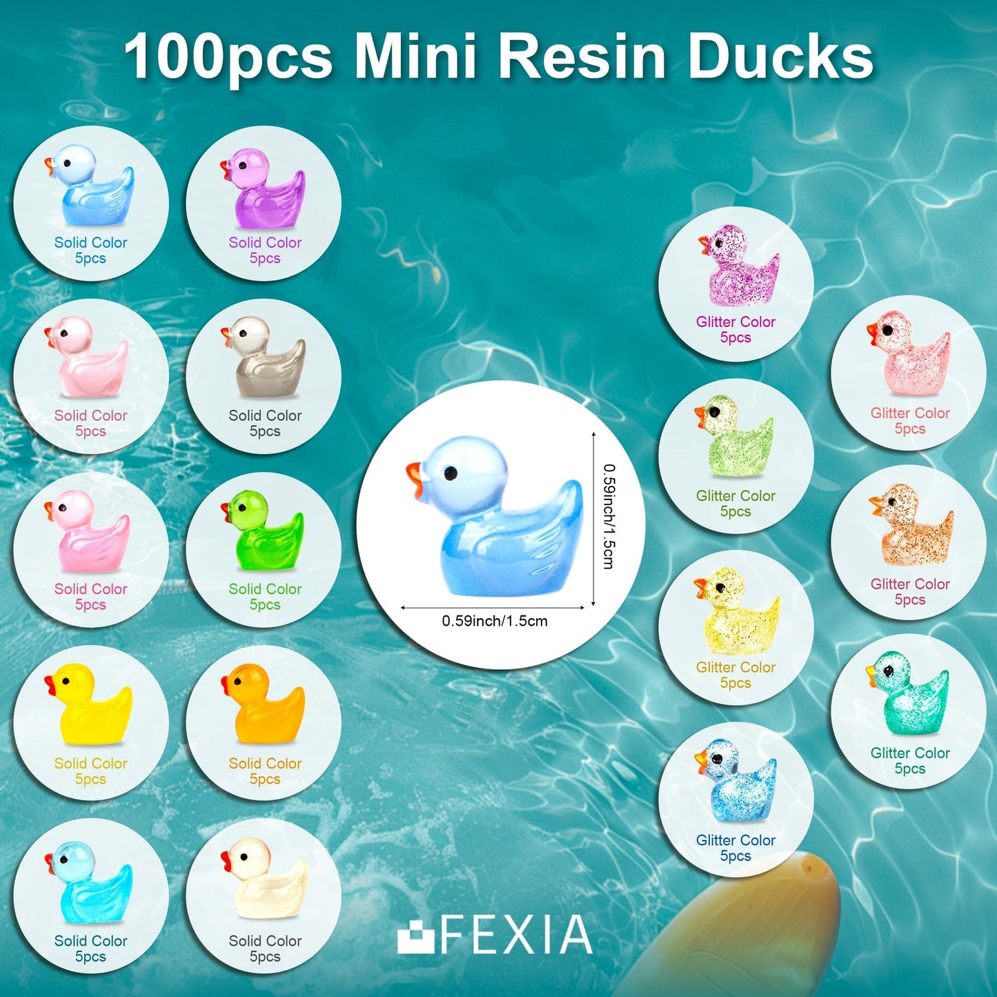 FEXIA 100pcs Mini Ducks – Glow-in-the-Dark & Glitter Resin Figures for Dollhouse & Fairy Garden