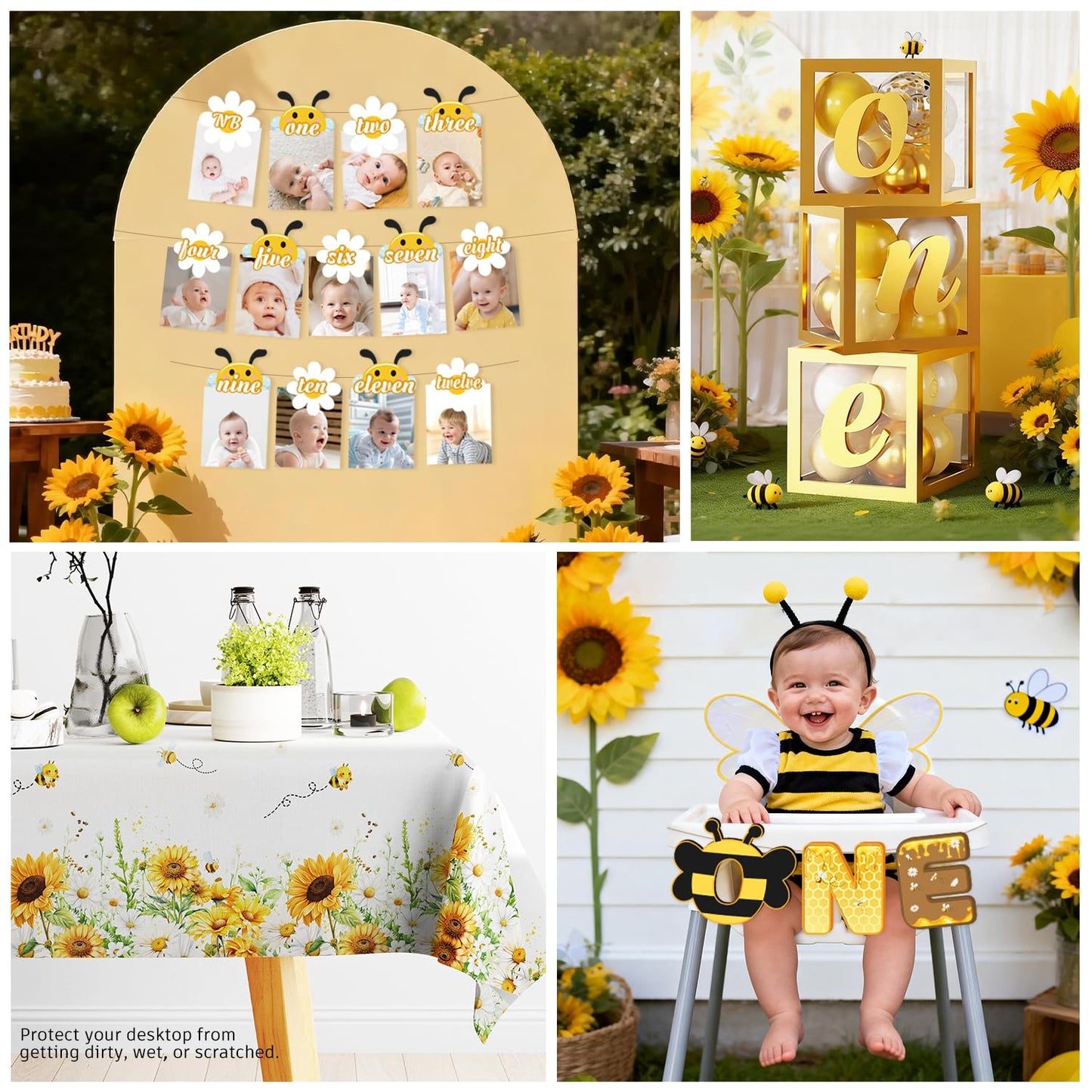 Fexivo 272-Piece First Bee Day Decorations for Girls – All-In-One 1st Birthday Kit