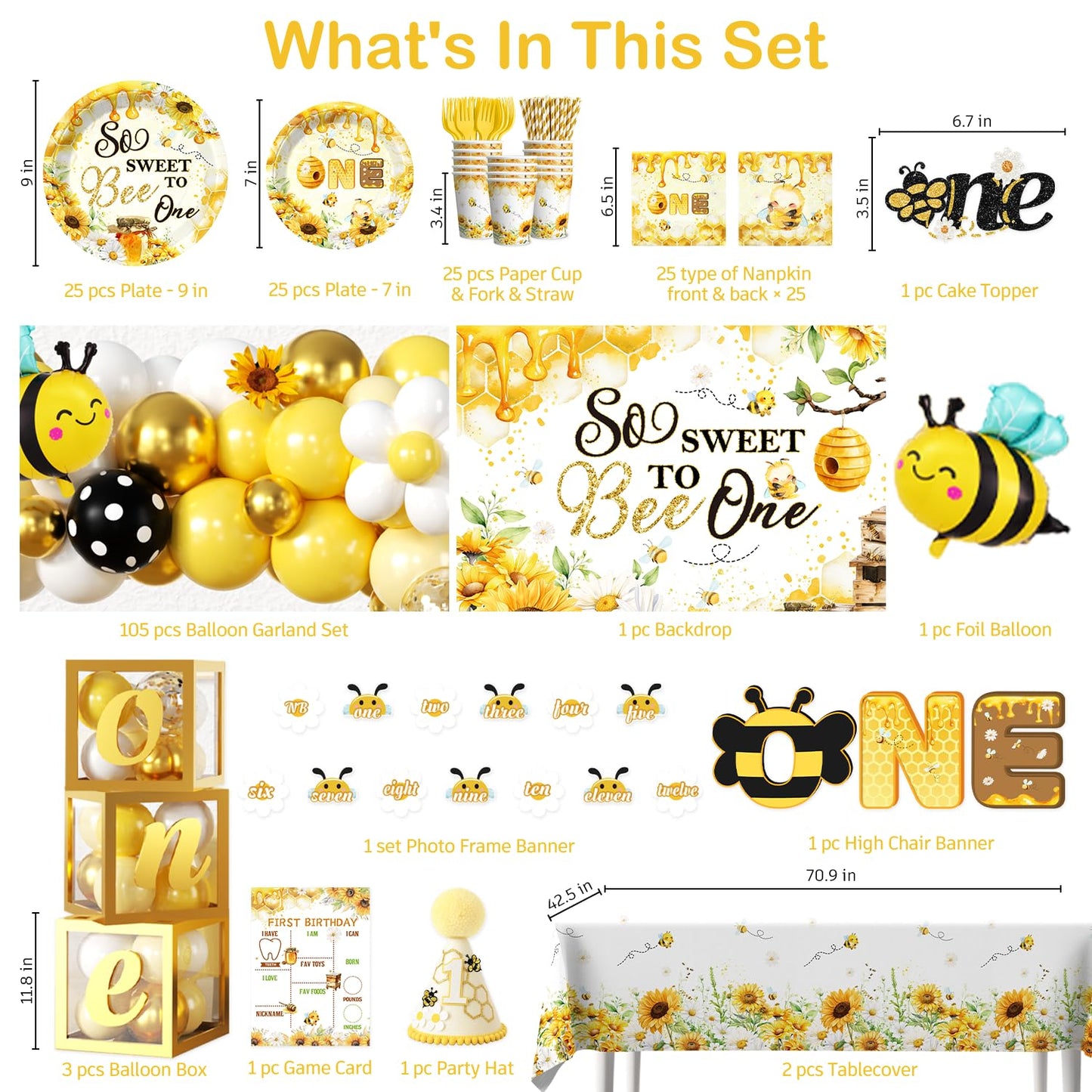 Fexivo 272-Piece First Bee Day Decorations for Girls – All-In-One 1st Birthday Kit
