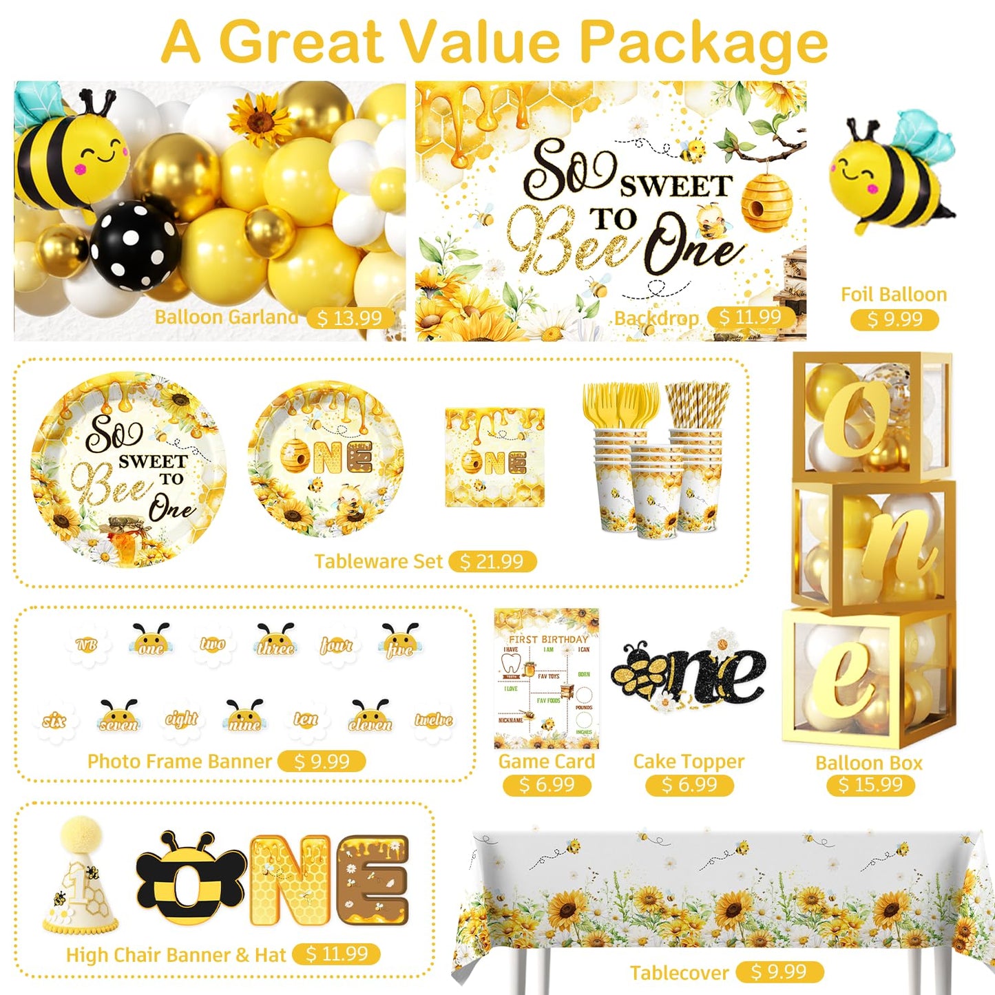 Fexivo 272-Piece First Bee Day Decorations for Girls – All-In-One 1st Birthday Kit