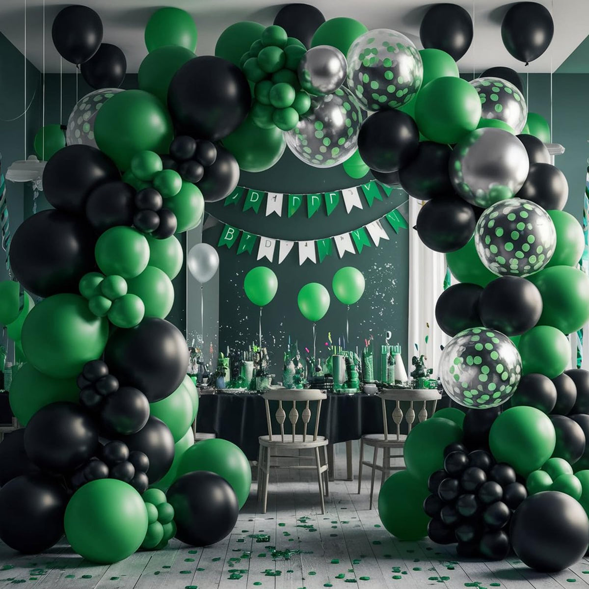 FEYG Green & Black Balloon Arch Kit | 120 Pcs Balloon Garland for Birthday, Graduation & Spring Events