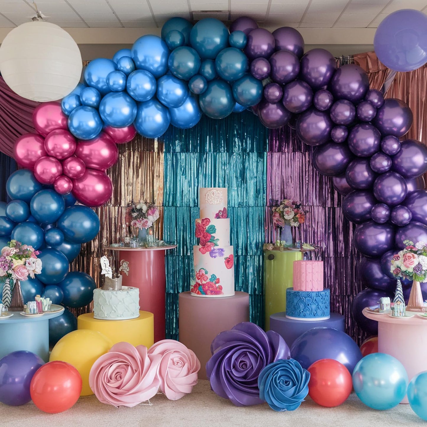 FEYG Pink Purple Teal Balloons – 50pcs Metallic 12-Inch Party Decor for Birthday, Baby Shower, Wedding