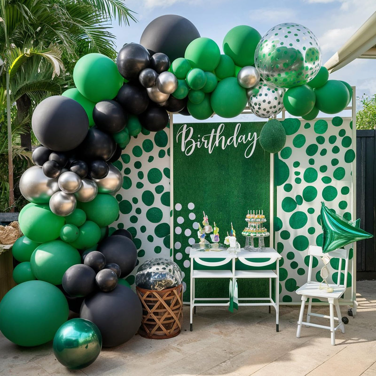 FEYG Green & Black Balloon Arch Kit | 120 Pcs Balloon Garland for Birthday, Graduation & Spring Events