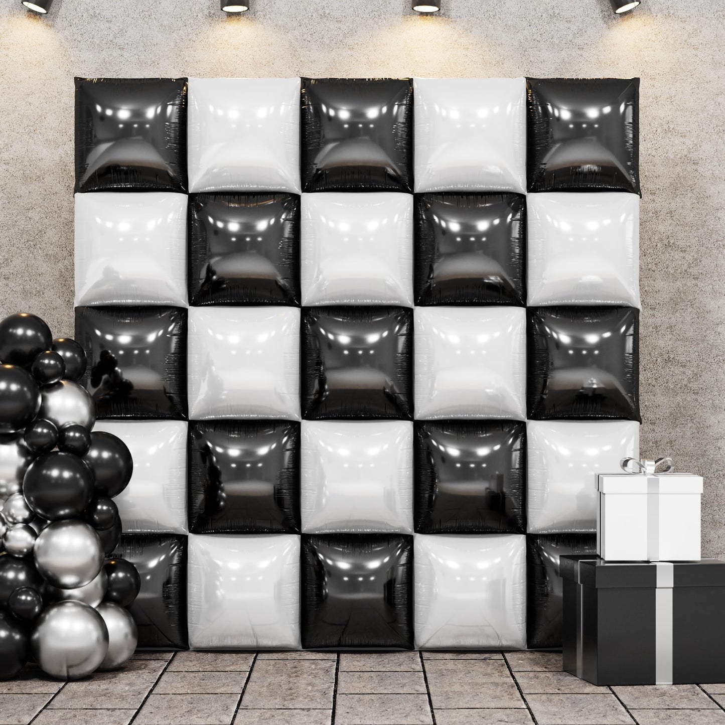 FEYG Black & Pearl White Double-Sided Square Foil Balloon Wall Kit, 19-Inch – Wedding & Party Backdrop
