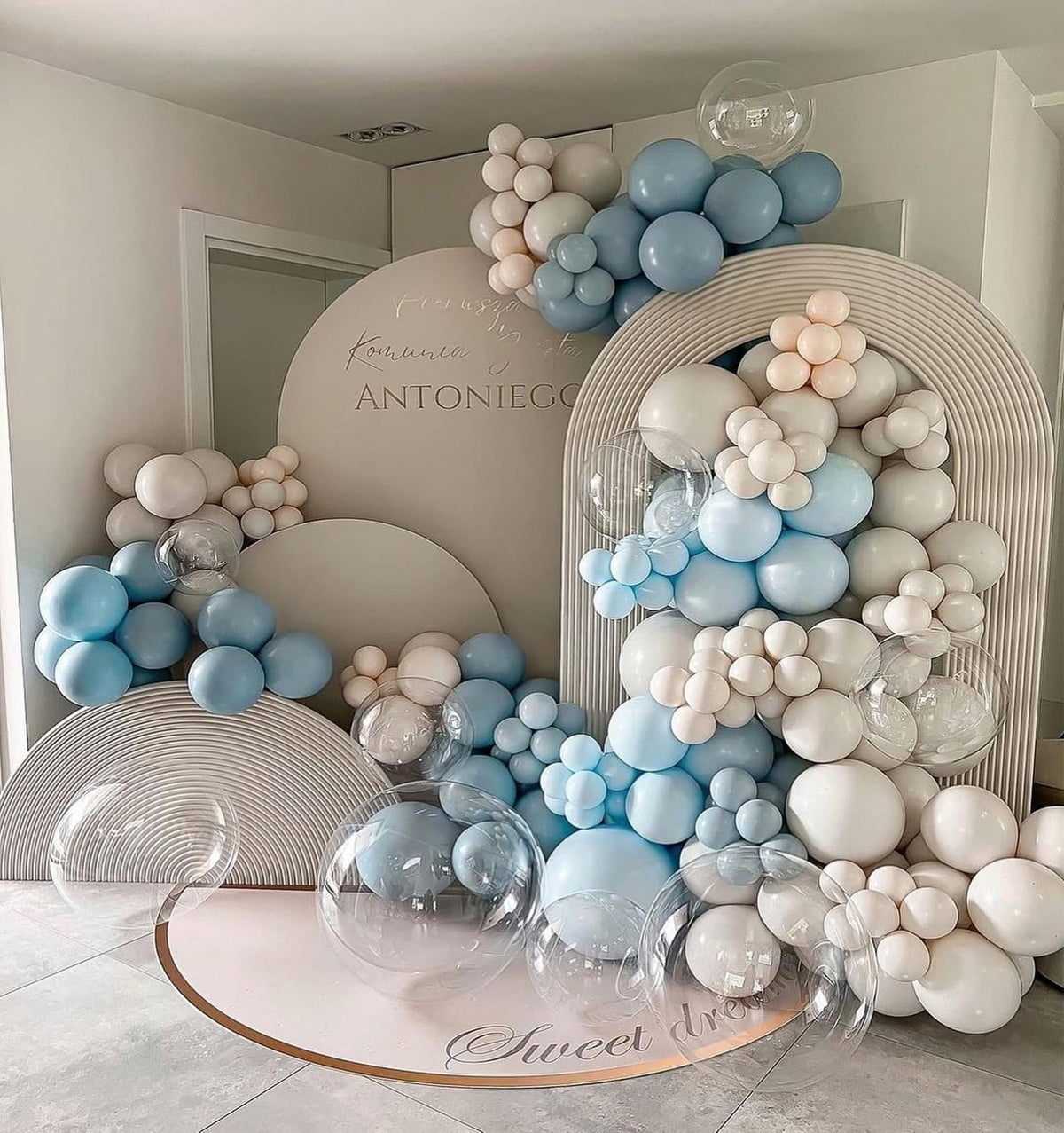 FEYG Dusty Blue Balloon Arch Kit – Elegant White & Light Blue Party Decor