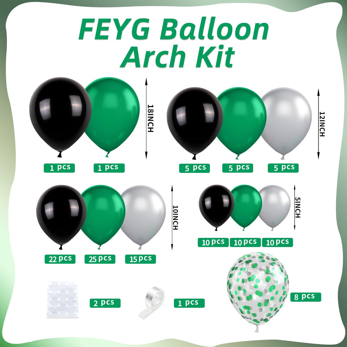 FEYG Green & Black Balloon Arch Kit | 120 Pcs Balloon Garland for Birthday, Graduation & Spring Events