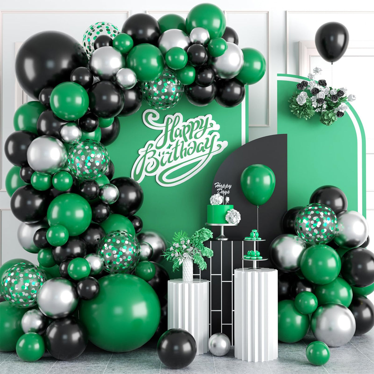 FEYG Green & Black Balloon Arch Kit | 120 Pcs Balloon Garland for Birthday, Graduation & Spring Events