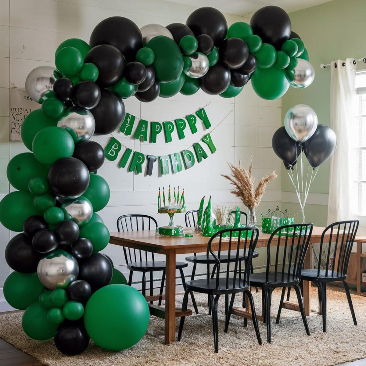 FEYG Green & Black Balloon Arch Kit | 120 Pcs Balloon Garland for Birthday, Graduation & Spring Events