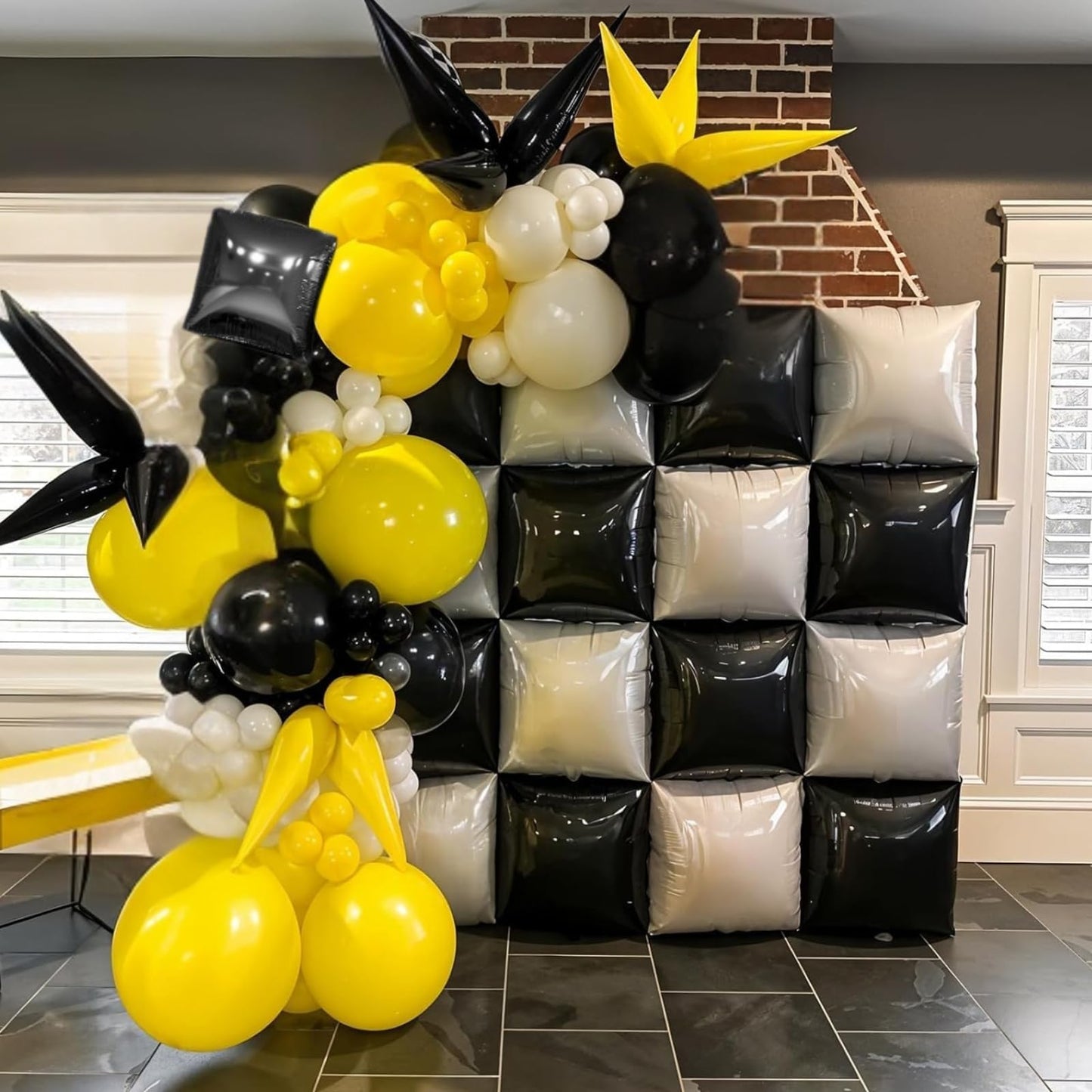FEYG Black & Pearl White Double-Sided Square Foil Balloon Wall Kit, 19-Inch – Wedding & Party Backdrop