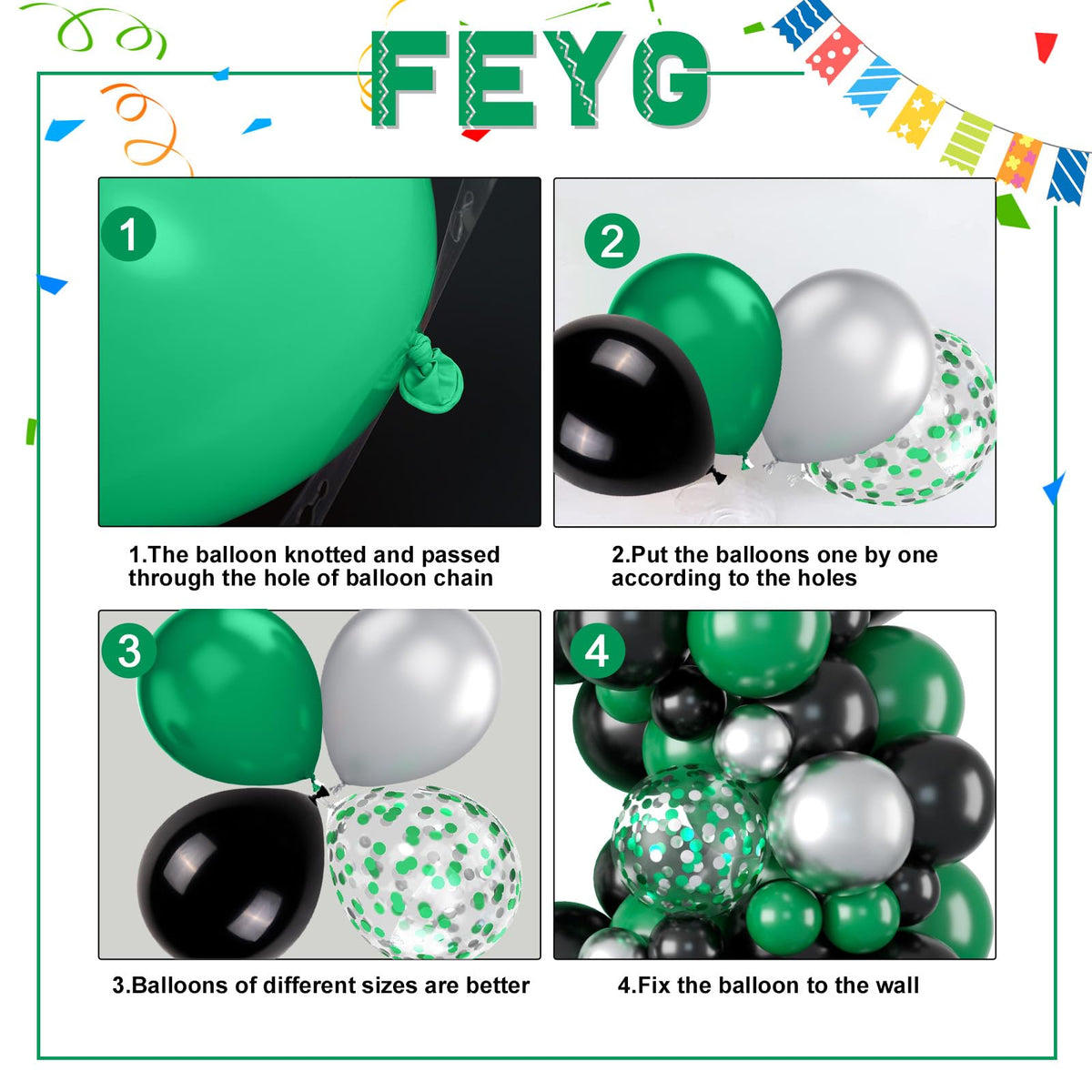 FEYG Green & Black Balloon Arch Kit | 120 Pcs Balloon Garland for Birthday, Graduation & Spring Events