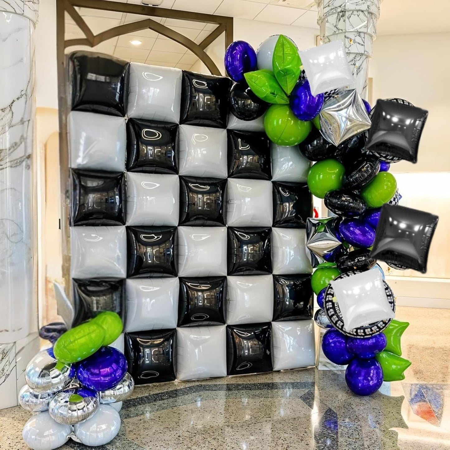 FEYG Black & Pearl White Double-Sided Square Foil Balloon Wall Kit, 19-Inch – Wedding & Party Backdrop