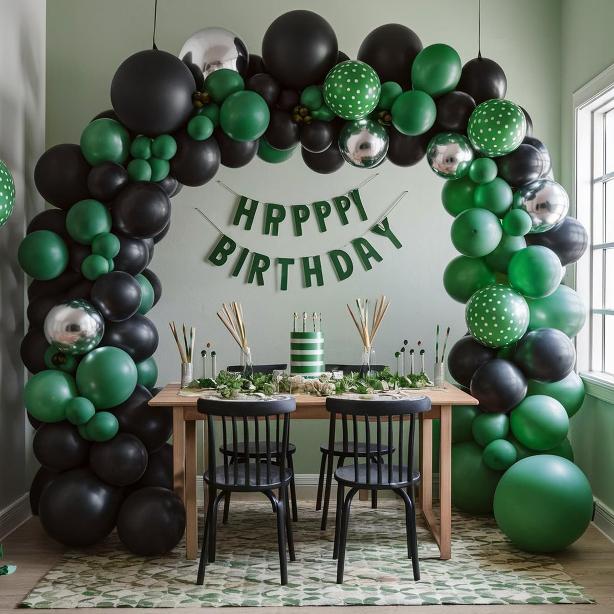 FEYG Green & Black Balloon Arch Kit | 120 Pcs Balloon Garland for Birthday, Graduation & Spring Events