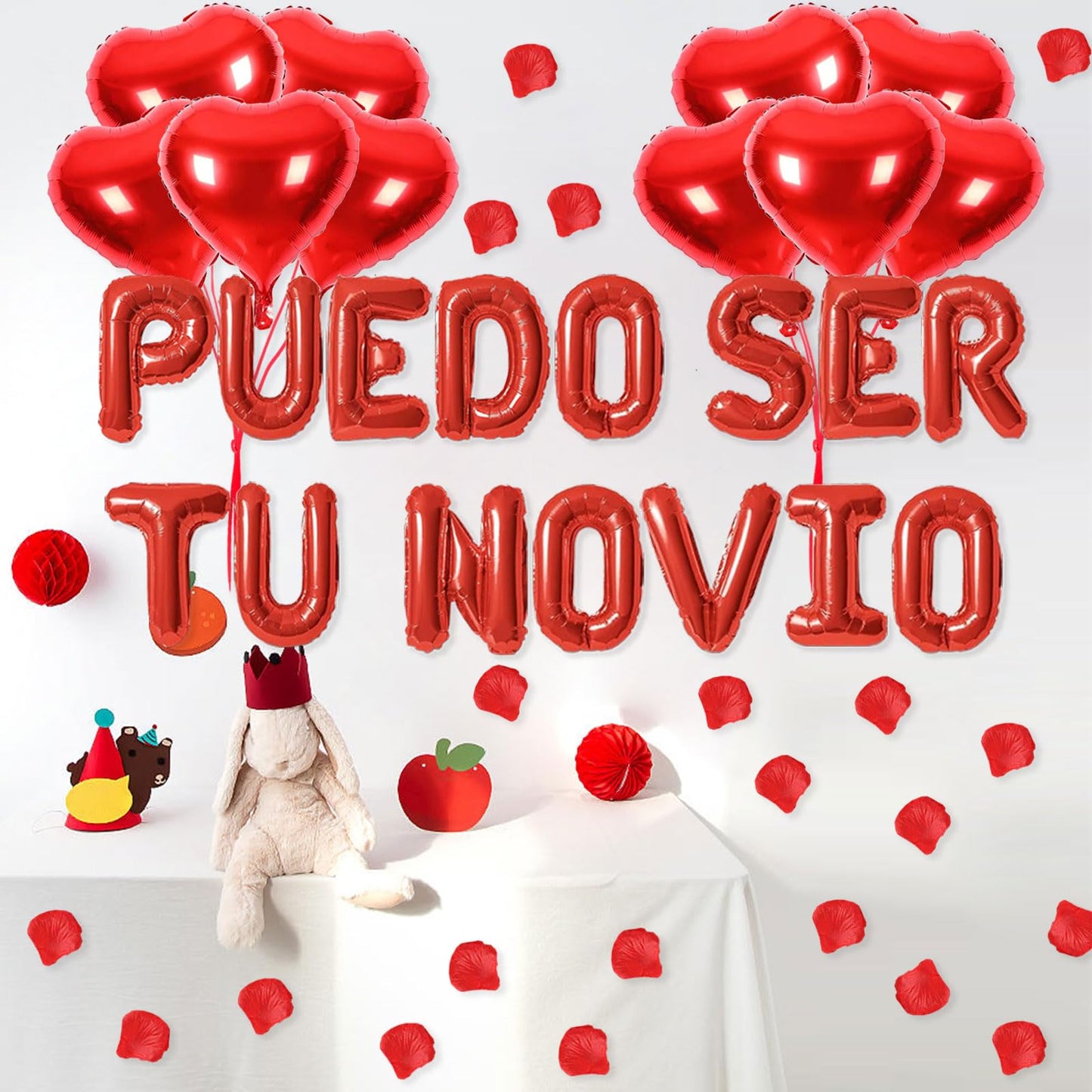 Fezava 2-set red PUEDO SER TU NOVIO balloons + 1200 rose petals | 16-inch letters & 18-inch hearts