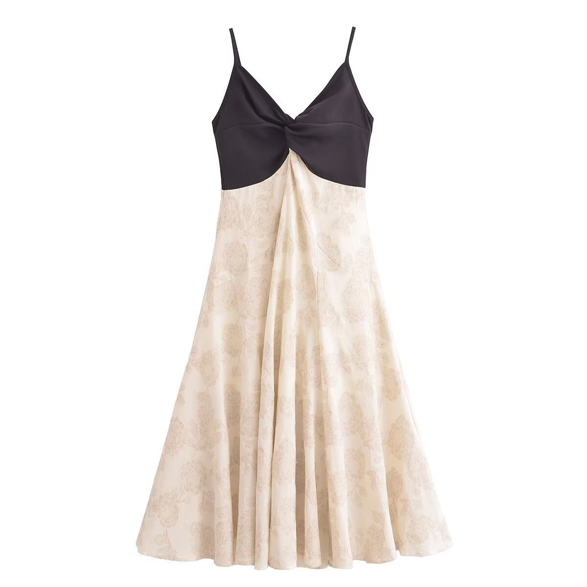Patchwork Waist-slimming Jacquard Backless Suspender Dress