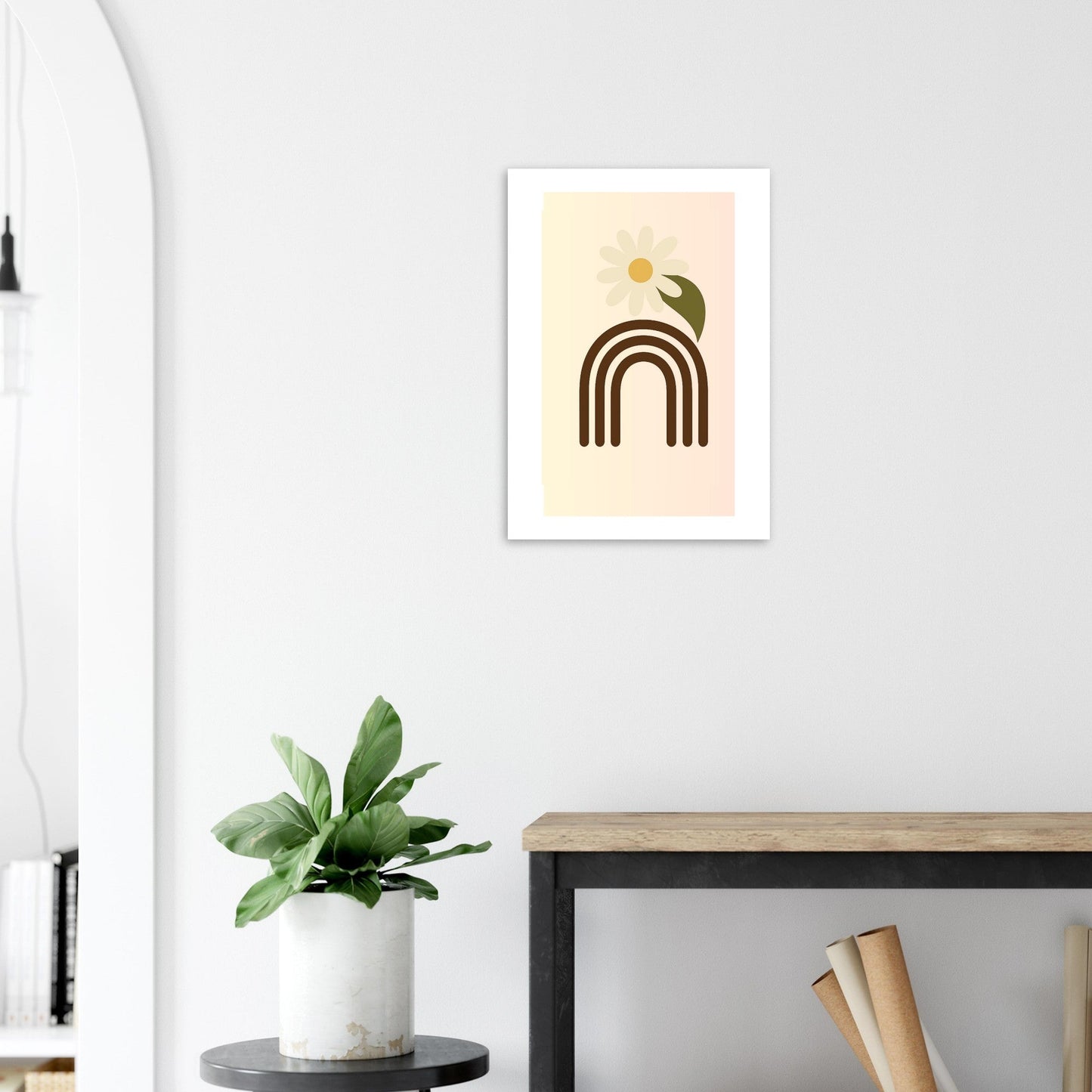 Minimalist Floral Print - Abstract Daisy Poster - Earthy Brown Boho Wall Art