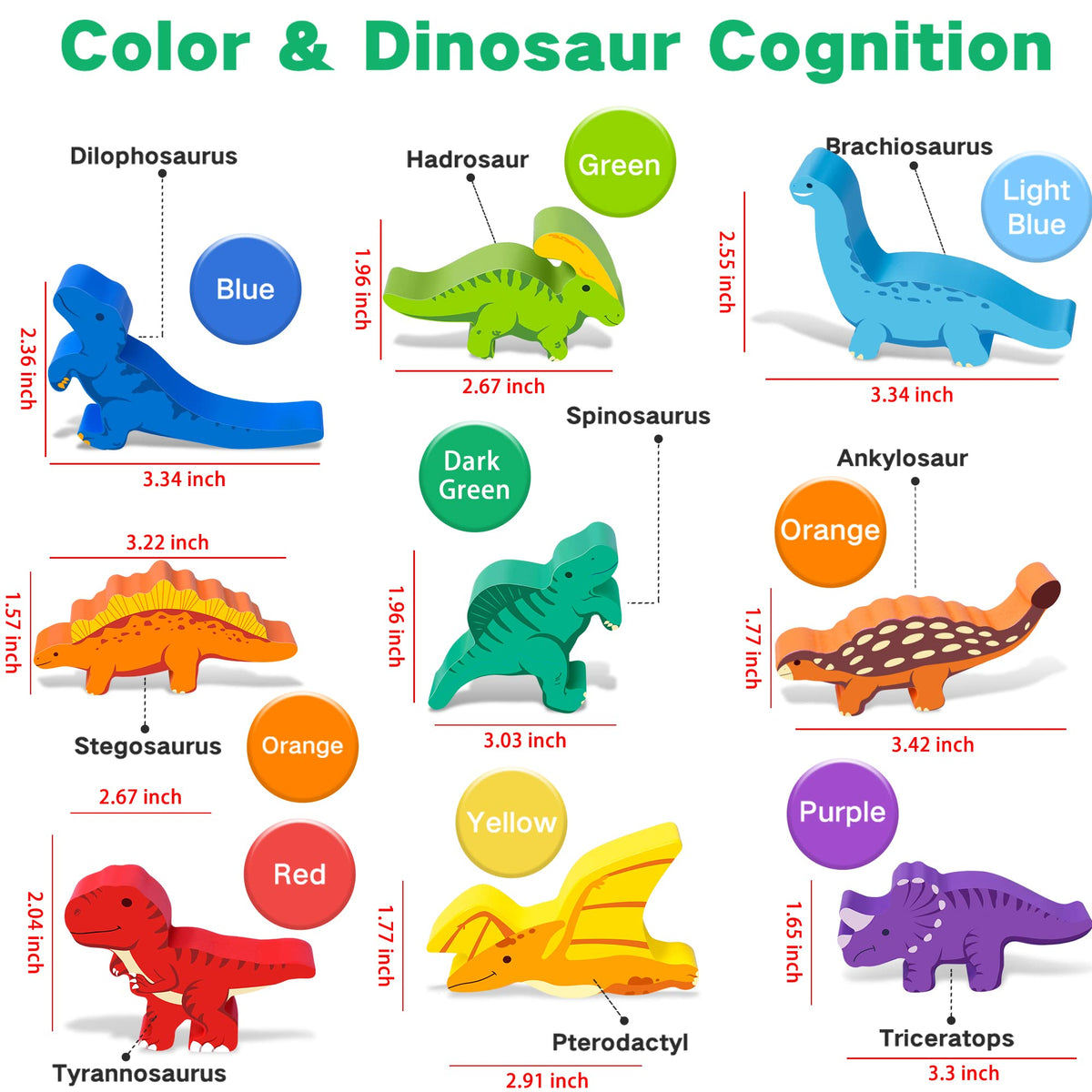 FFTROC Montessori Dinosaur Toys for 2-5 Year Olds – Wooden Stacking Blocks for Kids