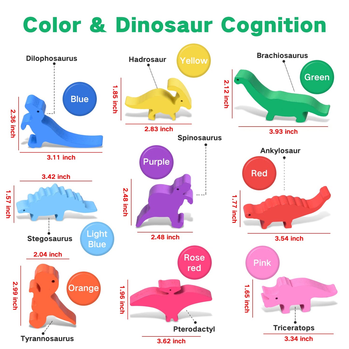 FFTROC Montessori Dinosaur Toys for 2-4 Year Olds – Wooden Stacking Blocks & Dino Balance Set