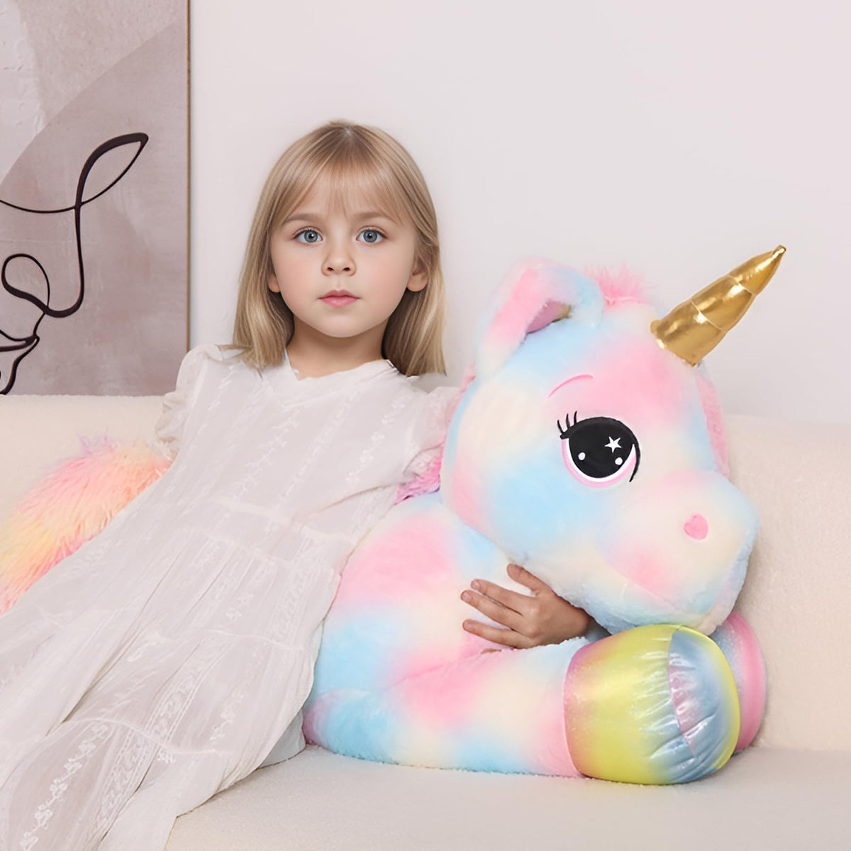 FFxiong 44 Inch Giant Color Unicorn Plush Pillow with Rainbow Wings