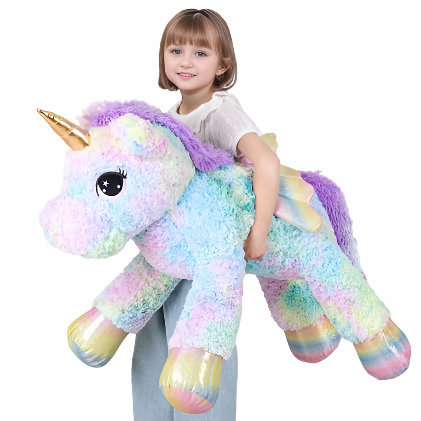 FFxiong 44 Inch Giant Rainbow Unicorn Plush with Wings – Large Soft Unicorn Toy for Kids, Room Decor, Gift