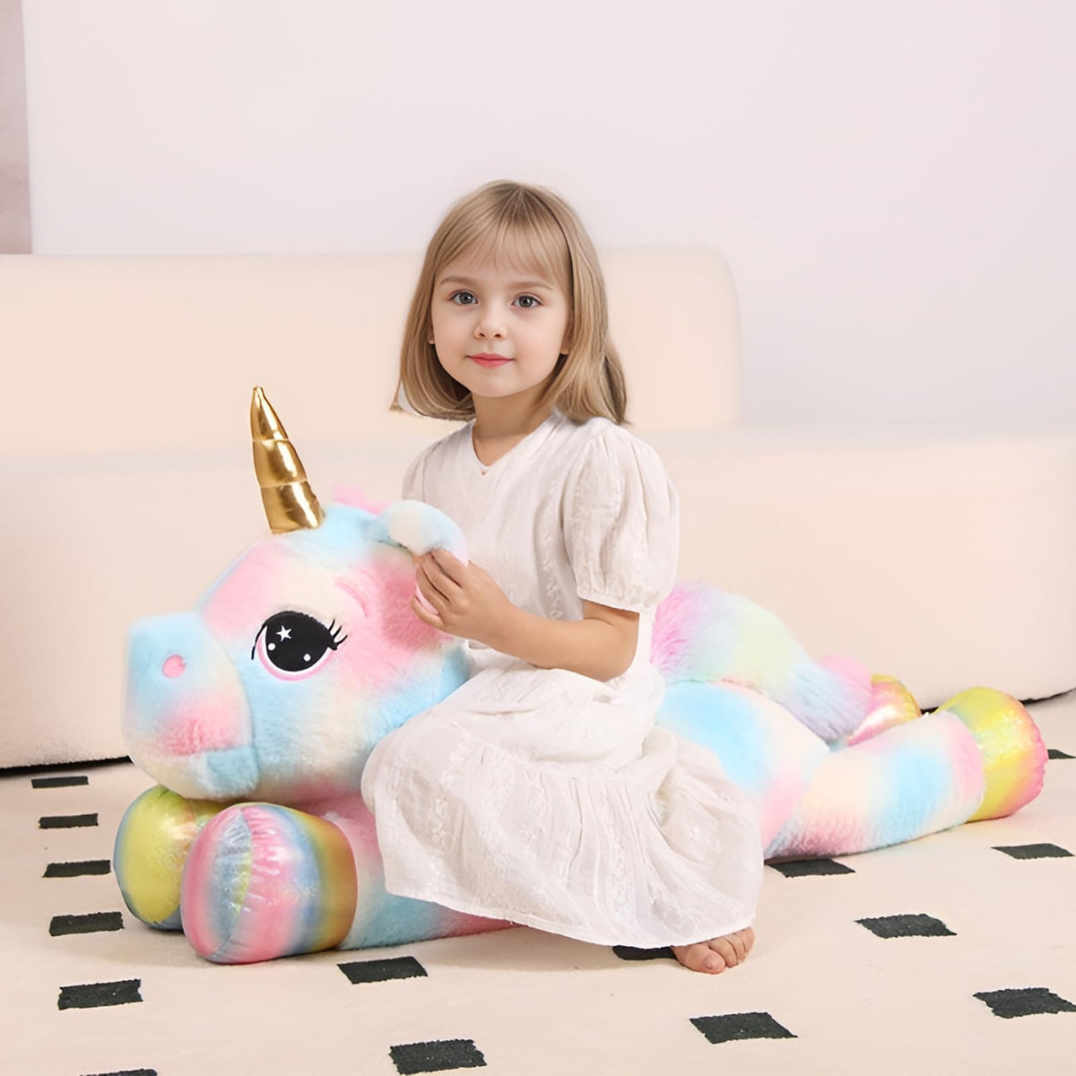 FFxiong 44 Inch Giant Color Unicorn Plush Pillow with Rainbow Wings