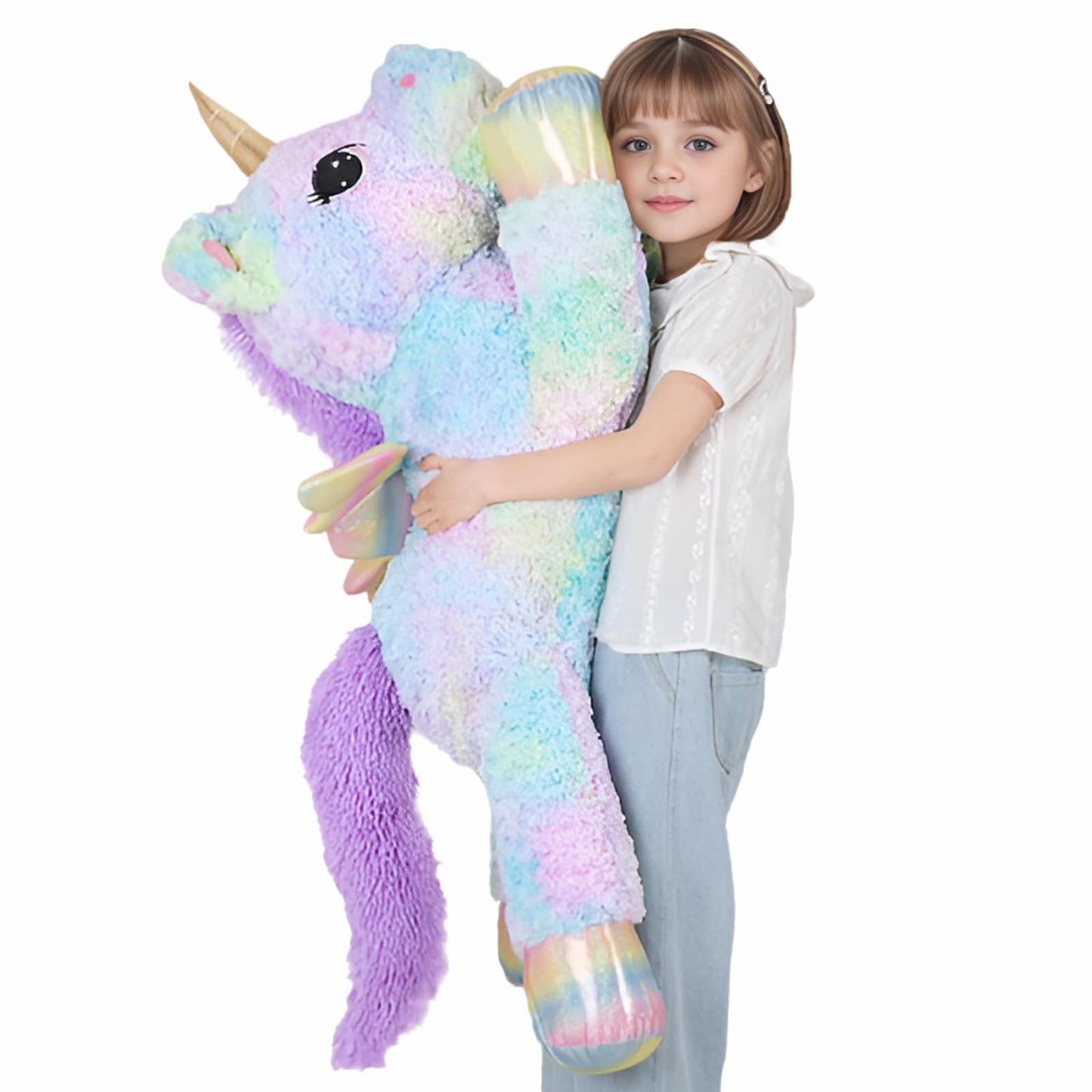 FFxiong 44 Inch Giant Rainbow Unicorn Plush with Wings – Large Soft Unicorn Toy for Kids, Room Decor, Gift