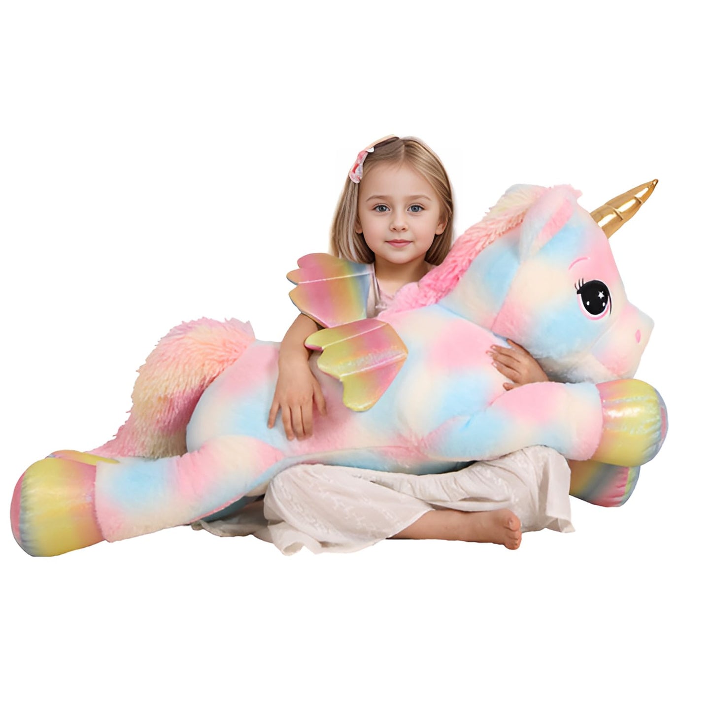 FFxiong 44 Inch Giant Color Unicorn Plush Pillow with Rainbow Wings