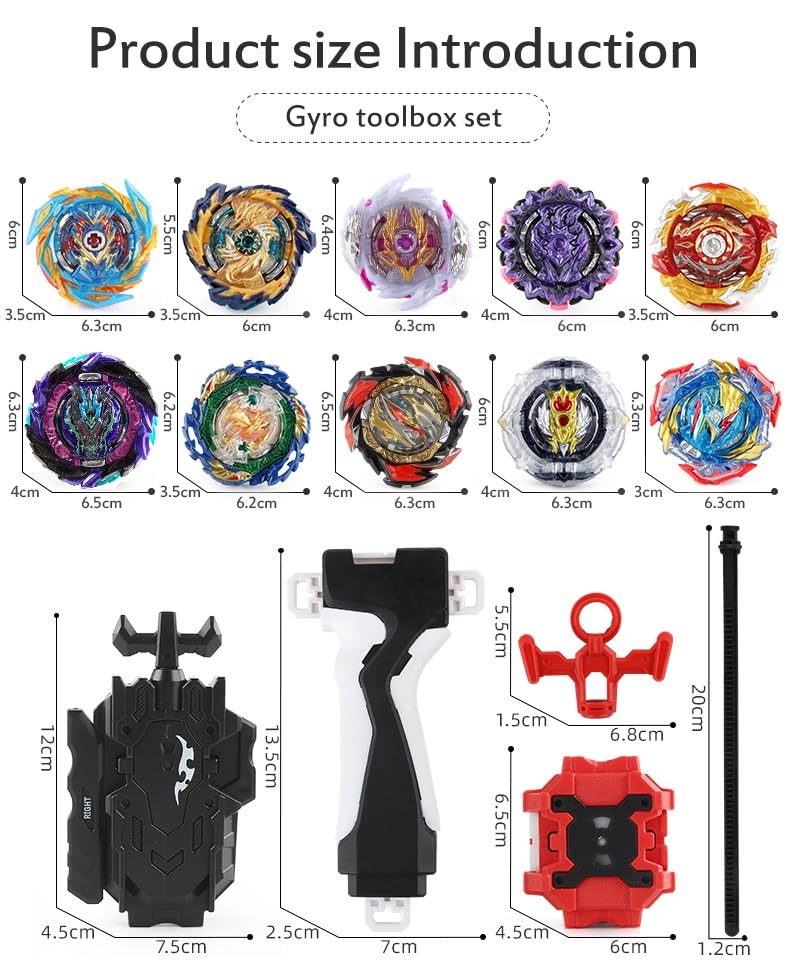 FGFXL Battling Top Set — 10 Spinning Tops, 2 Launchers, Portable Storage Box