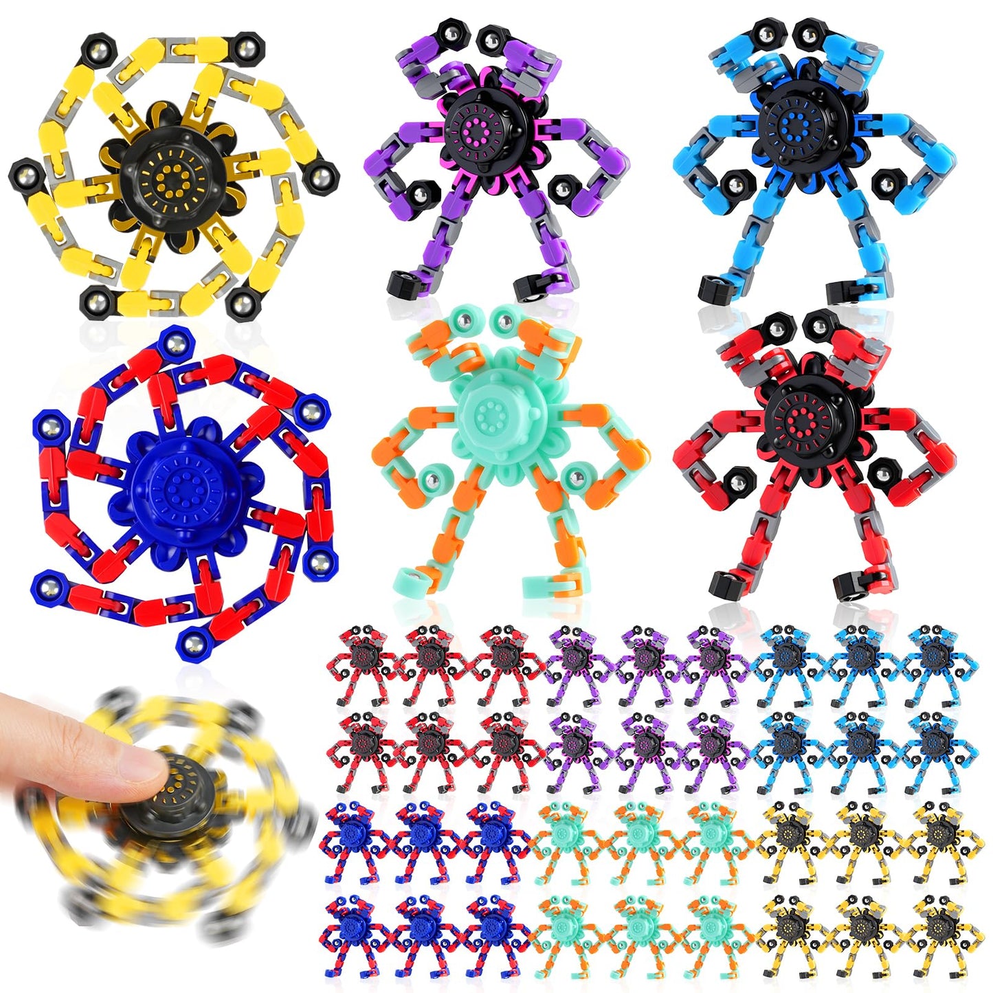 FGYLYOX 36PCS Transformable Fidget Spinners — Bulk Sensory Toys for Focus, ADHD, and Valentine Classroom Favors
