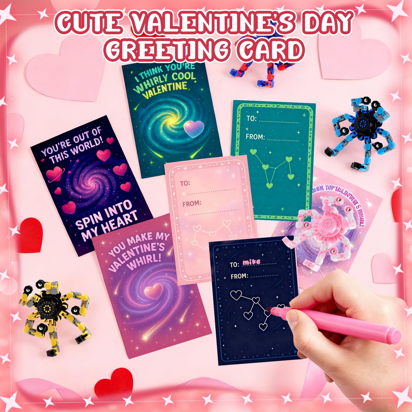 FGYLYOX 24-Pack Valentines Day Cards with Transformable Robot Fidget Spinners