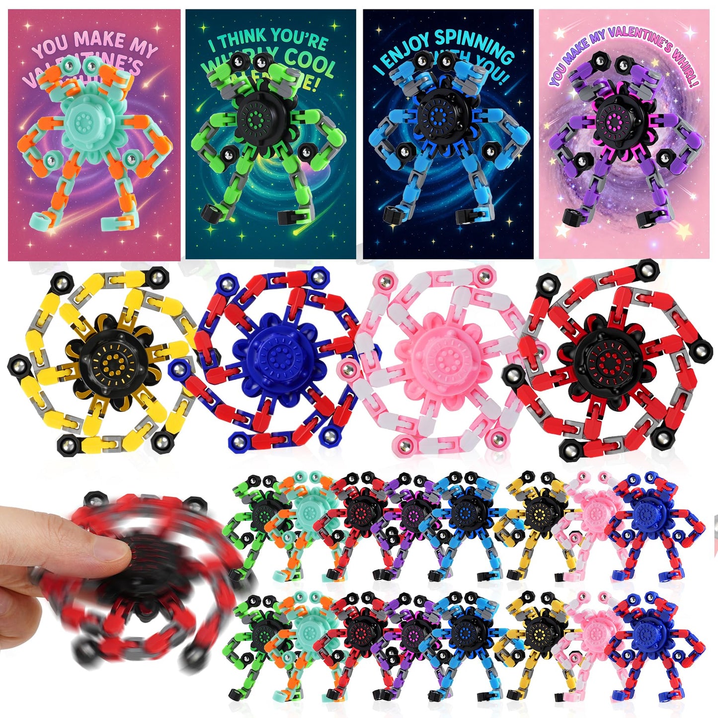 FGYLYOX 24-Pack Valentines Day Cards with Transformable Robot Fidget Spinners