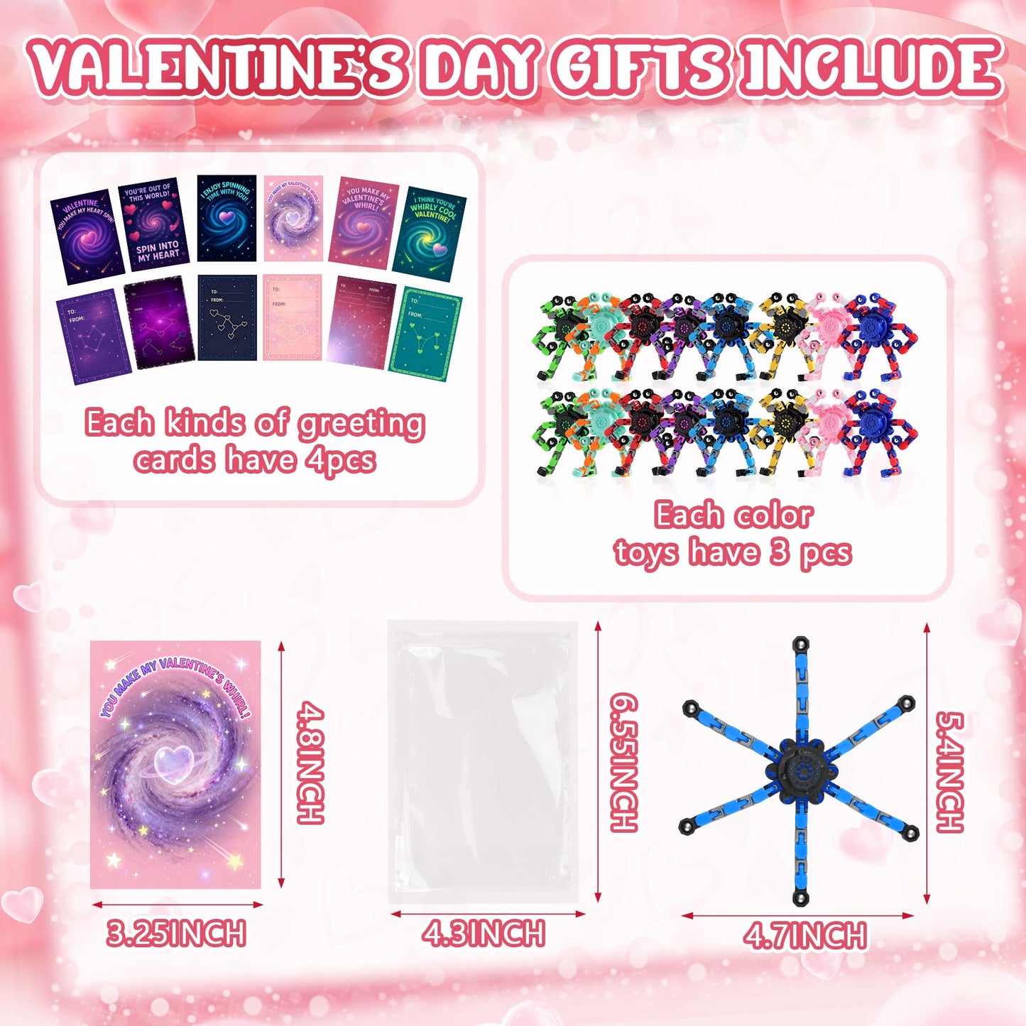 FGYLYOX 24-Pack Valentines Day Cards with Transformable Robot Fidget Spinners