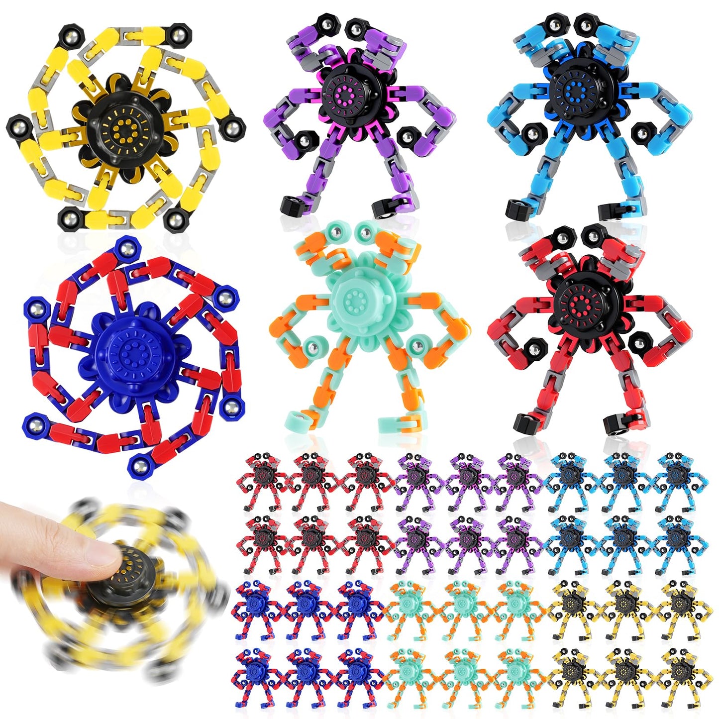 FGYLYOX 36PCS Transformable Fidget Spinners — Bulk Sensory Toys for Focus, ADHD, and Valentine Classroom Favors