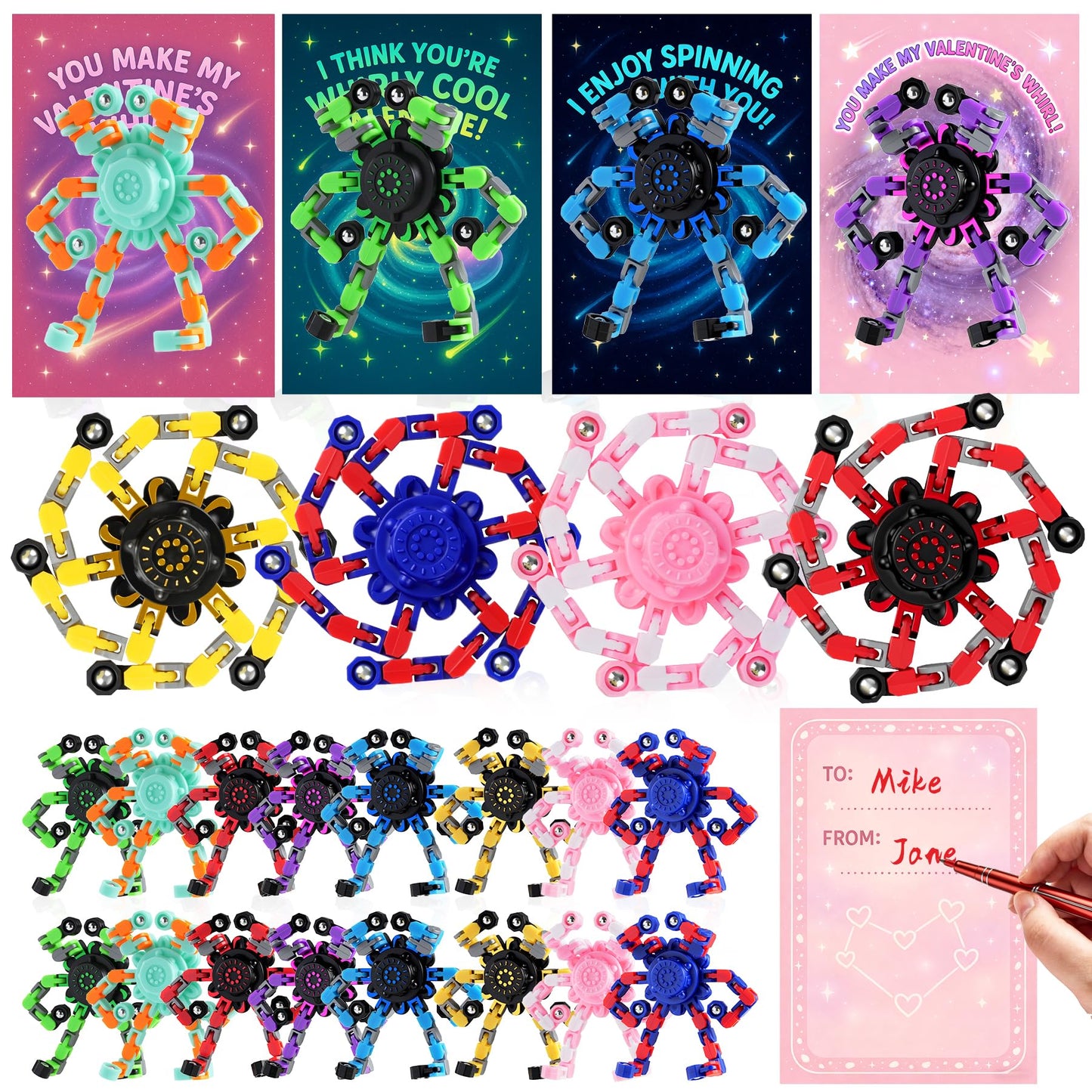 FGYLYOX 24-Pack Valentines Day Cards with Transformable Robot Fidget Spinners