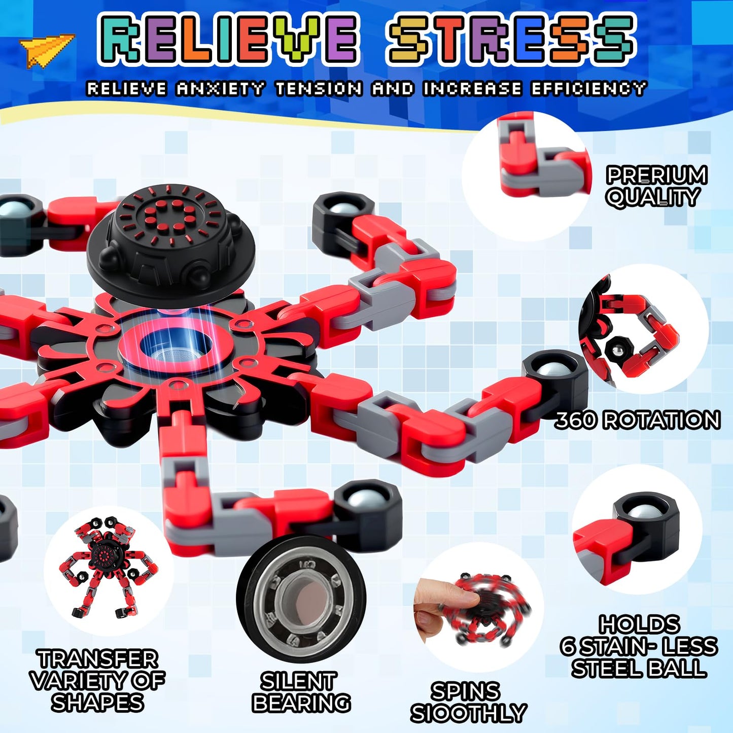 FGYLYOX 24Pcs Transformable Fidget Spinners – Robot Shape, Valentine’s Gifts for Kids 8–12
